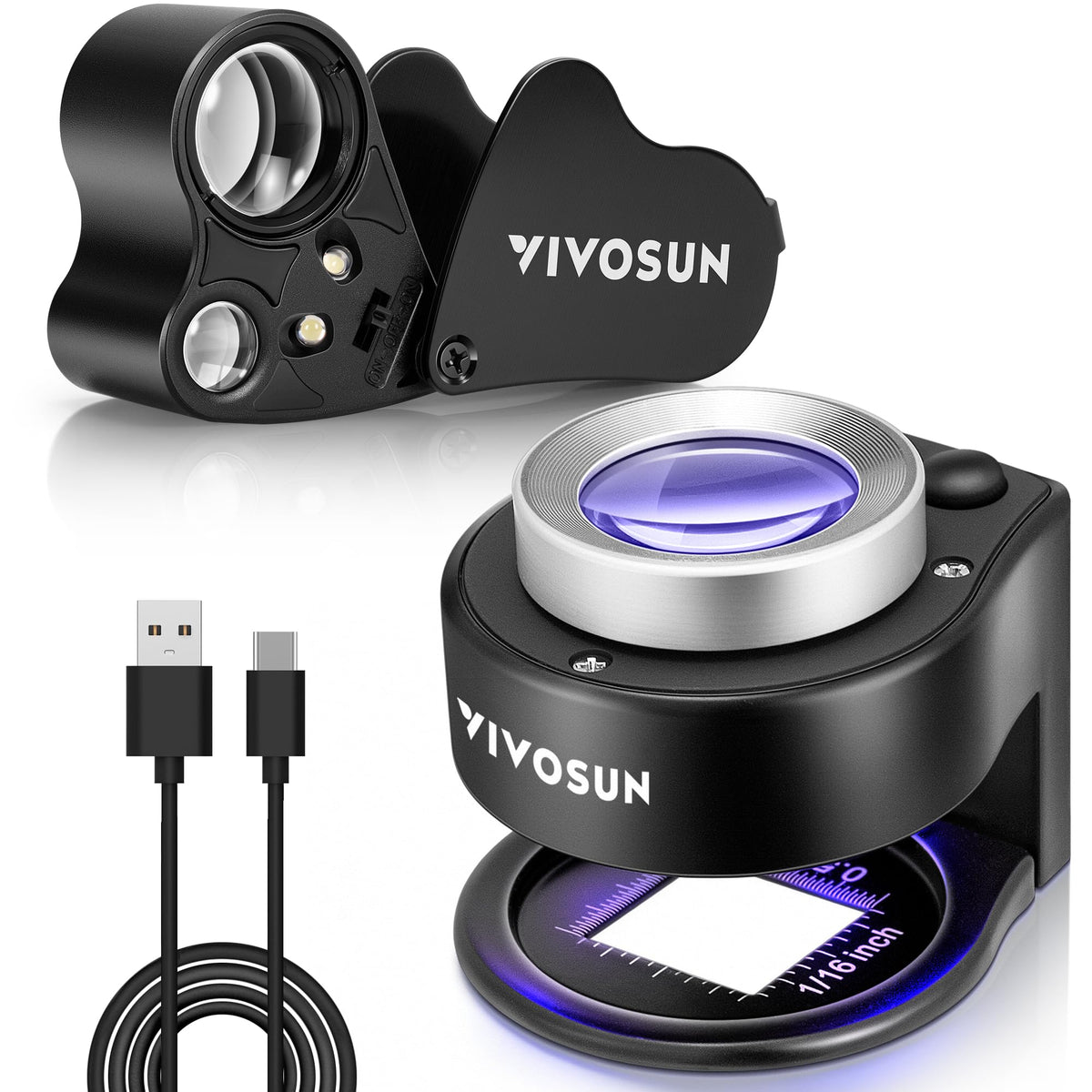 VIVOSUN 2 Pack Jewelry Loupe 30X 60X Foldable Magnifier with - VIVOSUN Official Imagery - 1