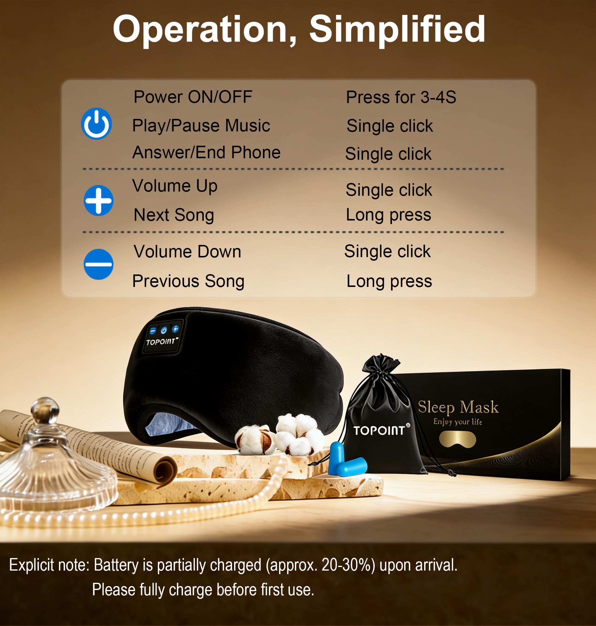 TOPOINT Sleep Mask with Headphones Bluetooth 5.4 Wireless, Sleep - TOPOINT Official Product View 9