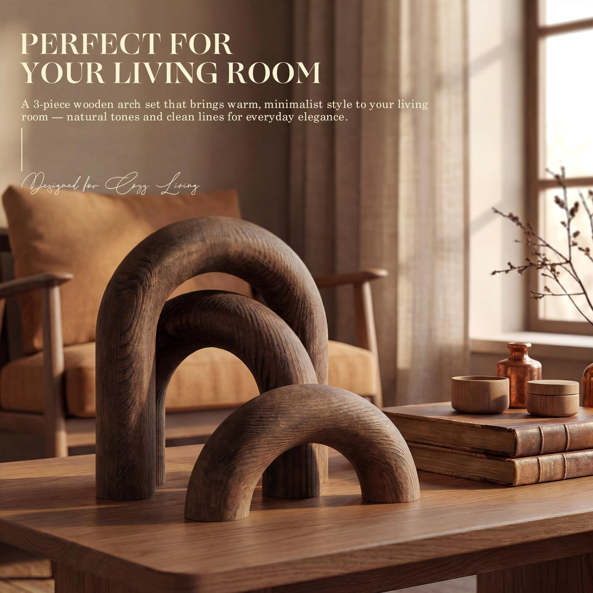 EOSAHR Pine Wood Arch Decor Set Wood Sculpture for Table - EOSAHR Official Imagery - 5