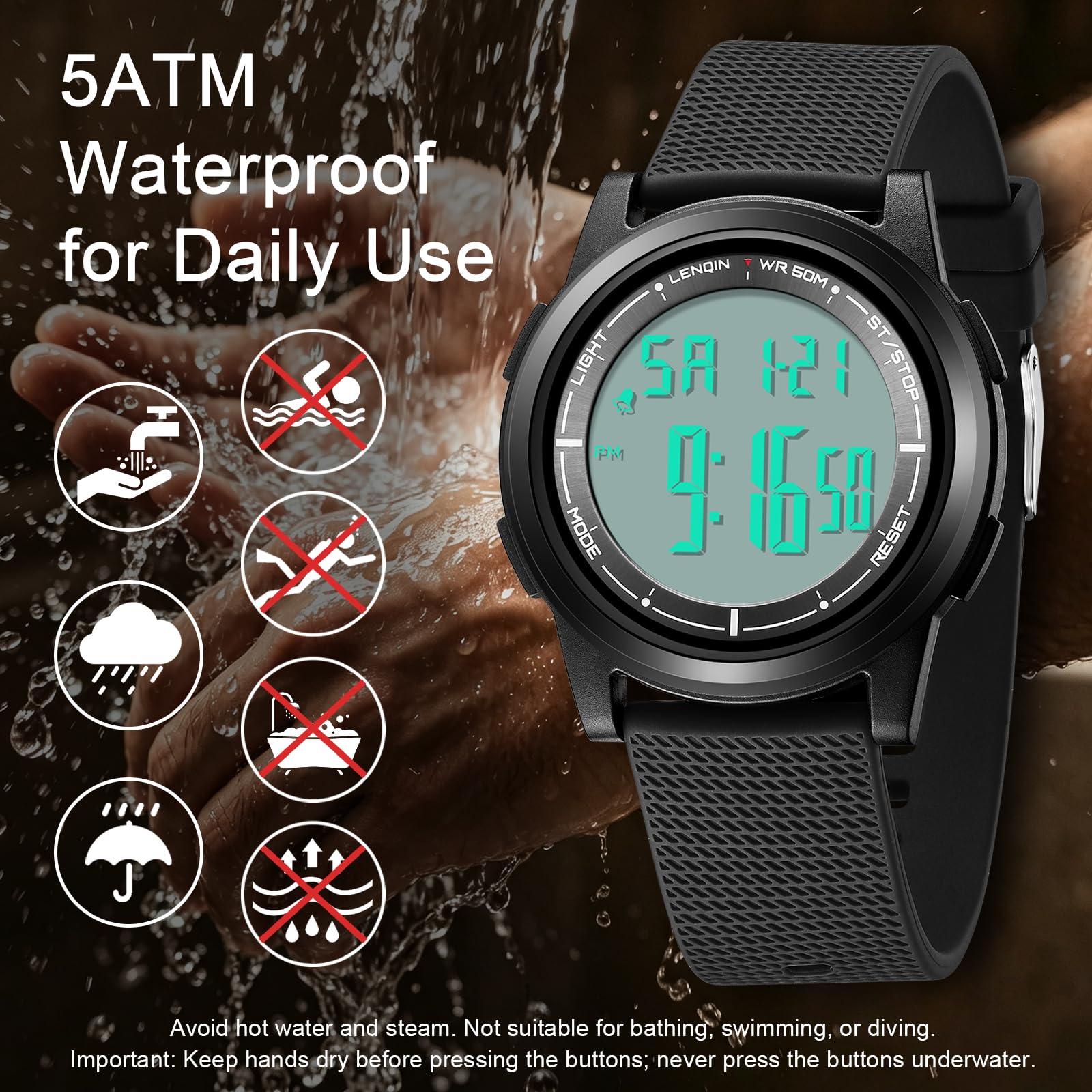 HANPOSH Mens Digital Watch Ultra Thin Sports Waterproof Watches for Me - View 3