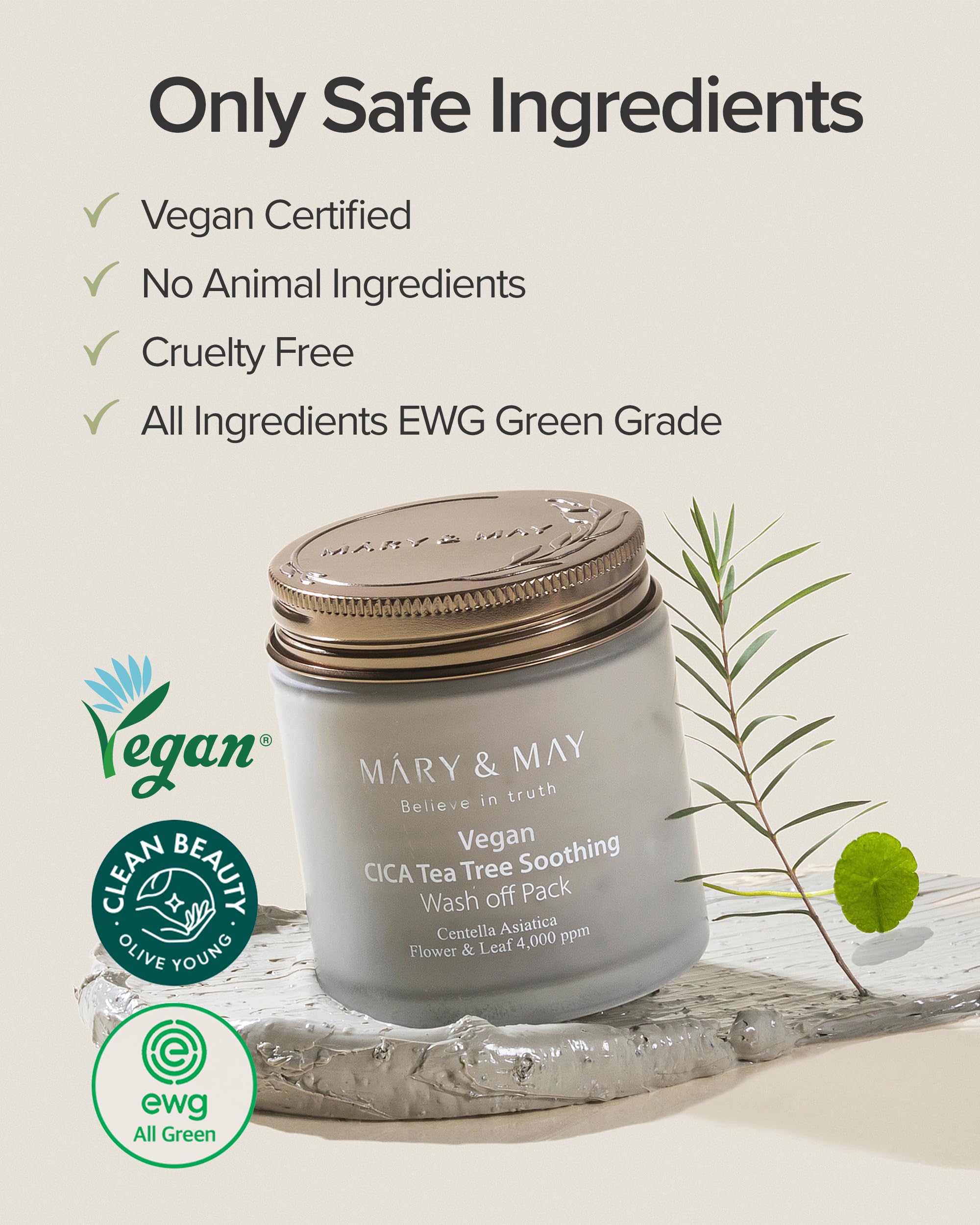 Mary&amp;May Vegan Cica Tea Tree Wash-Off Clay Mask, 4.23 oz - Mary&amp;May