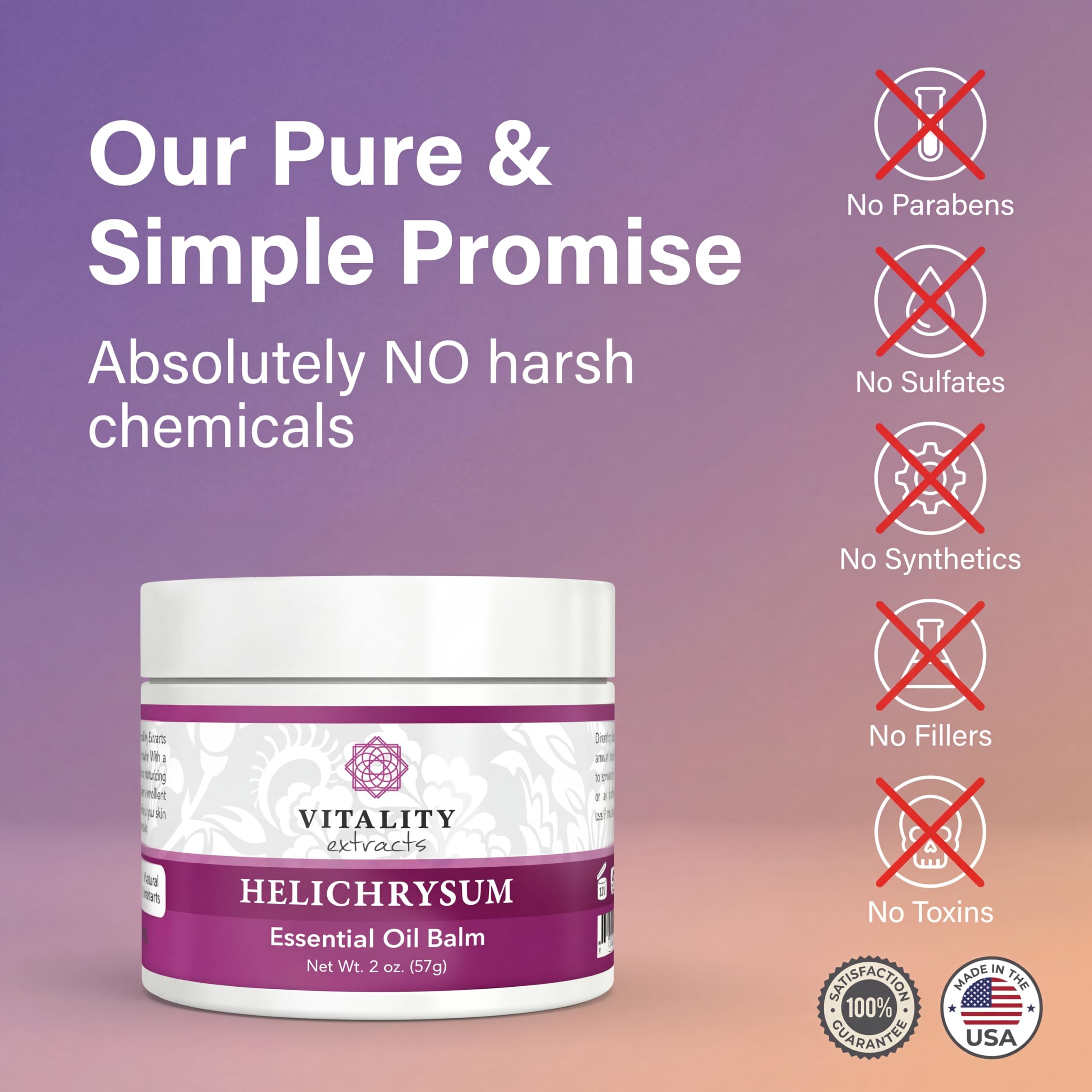 Vitality Helichrysum Balm, 2oz skin moisturizer with healing properties, natural body balm for skin care and repair.