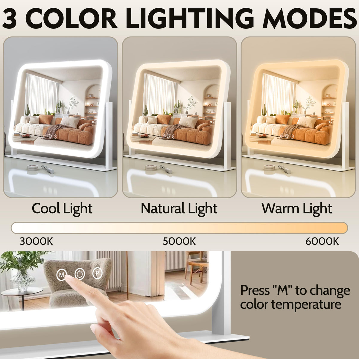 ROLOVE Lighted Makeup Mirror 17 x13 Vanity Mirror with - ROLOVE Official Imagery - 5