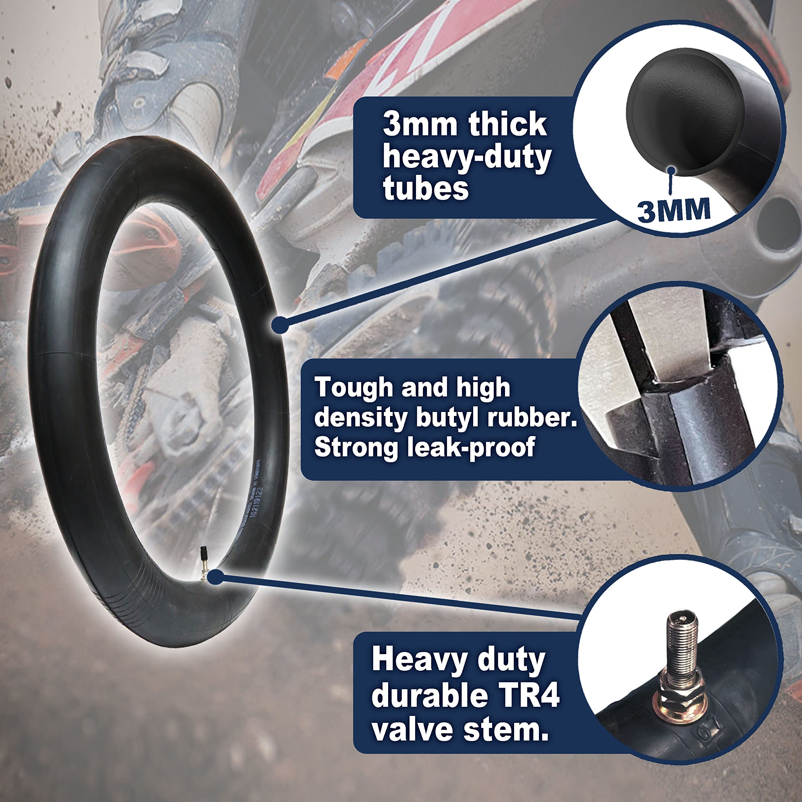 PIVOTRAX-100/90-19   Heavy Duty Motorcycle Tube - 3mm Thick - TR4 - PIVOTRAX Official Product View 3