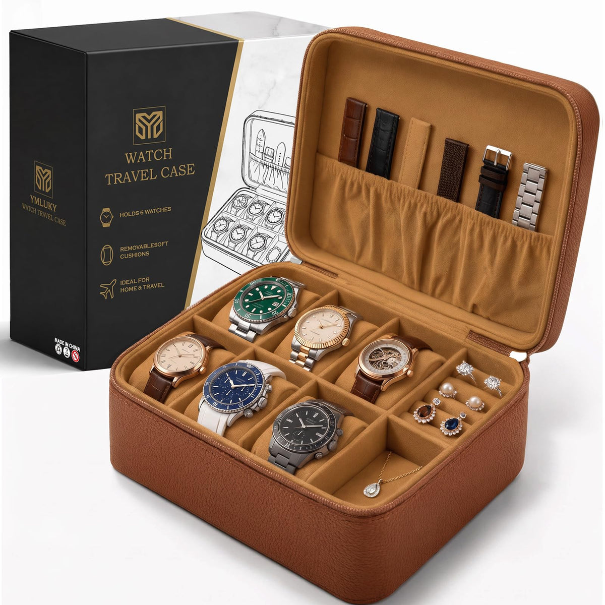 6 Slot Travel Watch Box Portable Organizer Gifts for Men - YMluky Official Imagery - 2