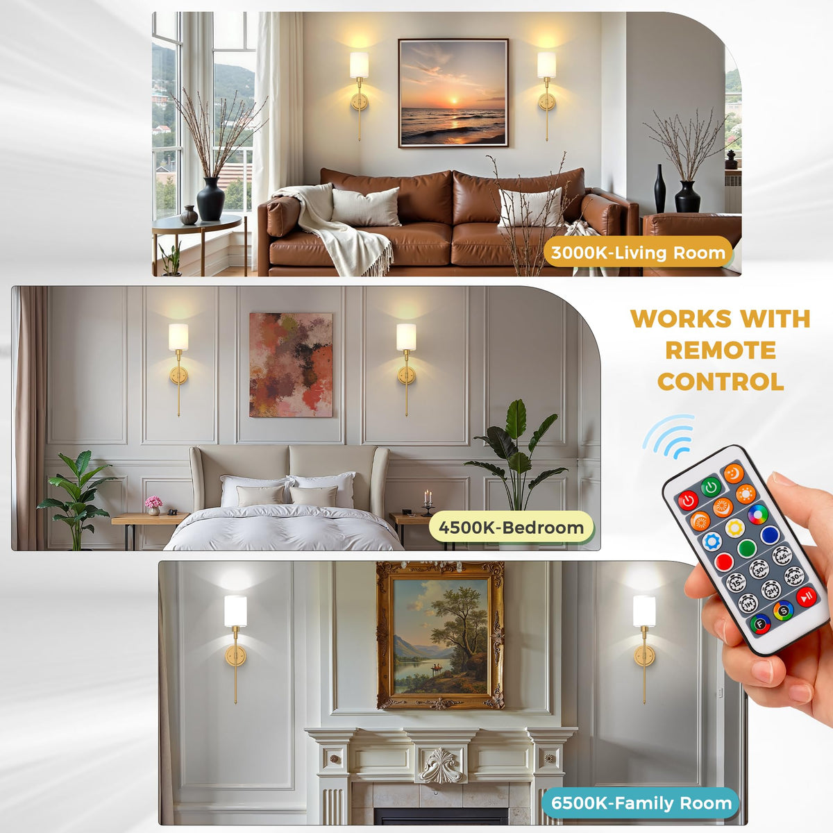 Battery Operated Wall Sconce Set of 2 Wireless Wall Lights - DORESshop Official Imagery - 8