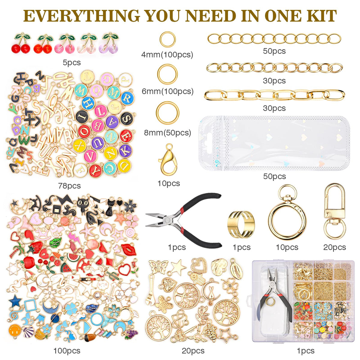 656Pcs Keychain Making Kit Gold Jewelry Making Supplies DIY - Zerivne Official Imagery - 3