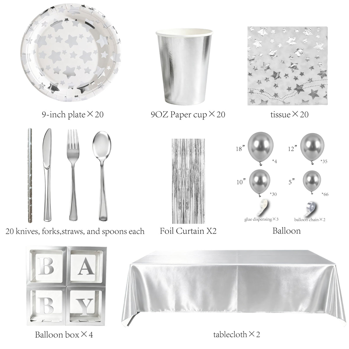 283PCS Silver Star Stamping Disposable Party Tableware Set - ZSYFXT Official Imagery - 3