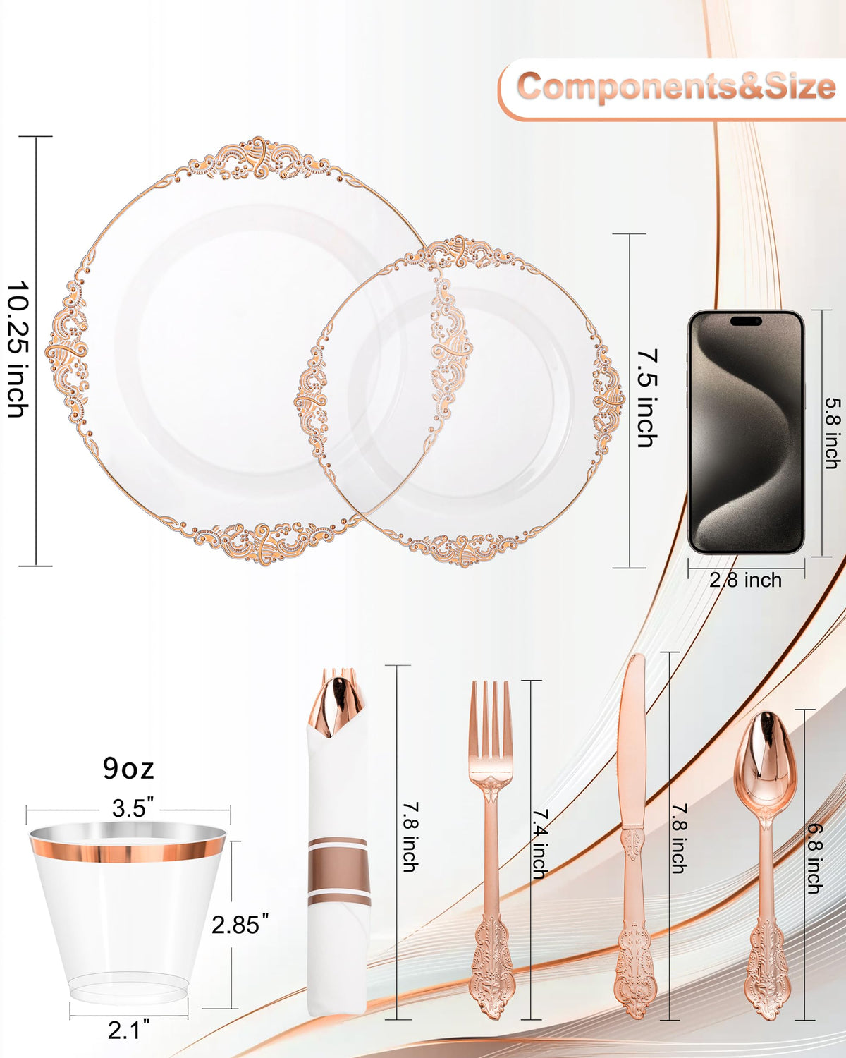 Nervure 175Pcs Rose Gold Plates Disposable Party Plates for - Nervure Official Imagery - 4