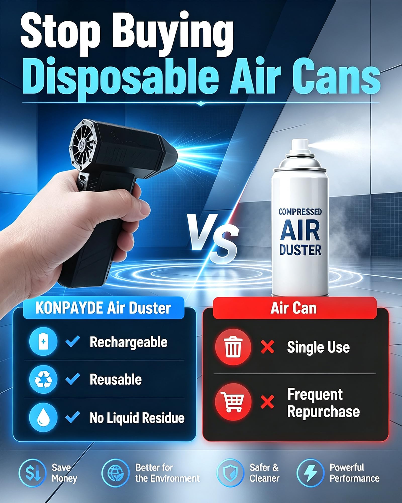 KONPAYDE Compressed Air Duster, 180000RPM Electric Turbo Fan - KONPAYDE Official Product View 5