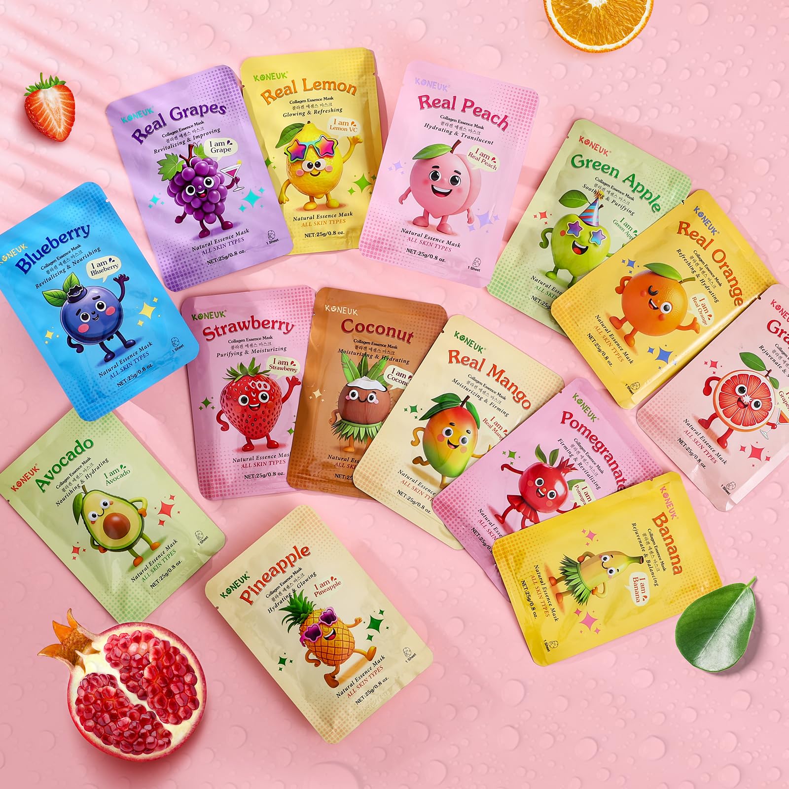 14 Pack Fruit Face Masks Skincare for Kids, Sheet Hydrating Facial Mask - KONEUK Official Product View 8