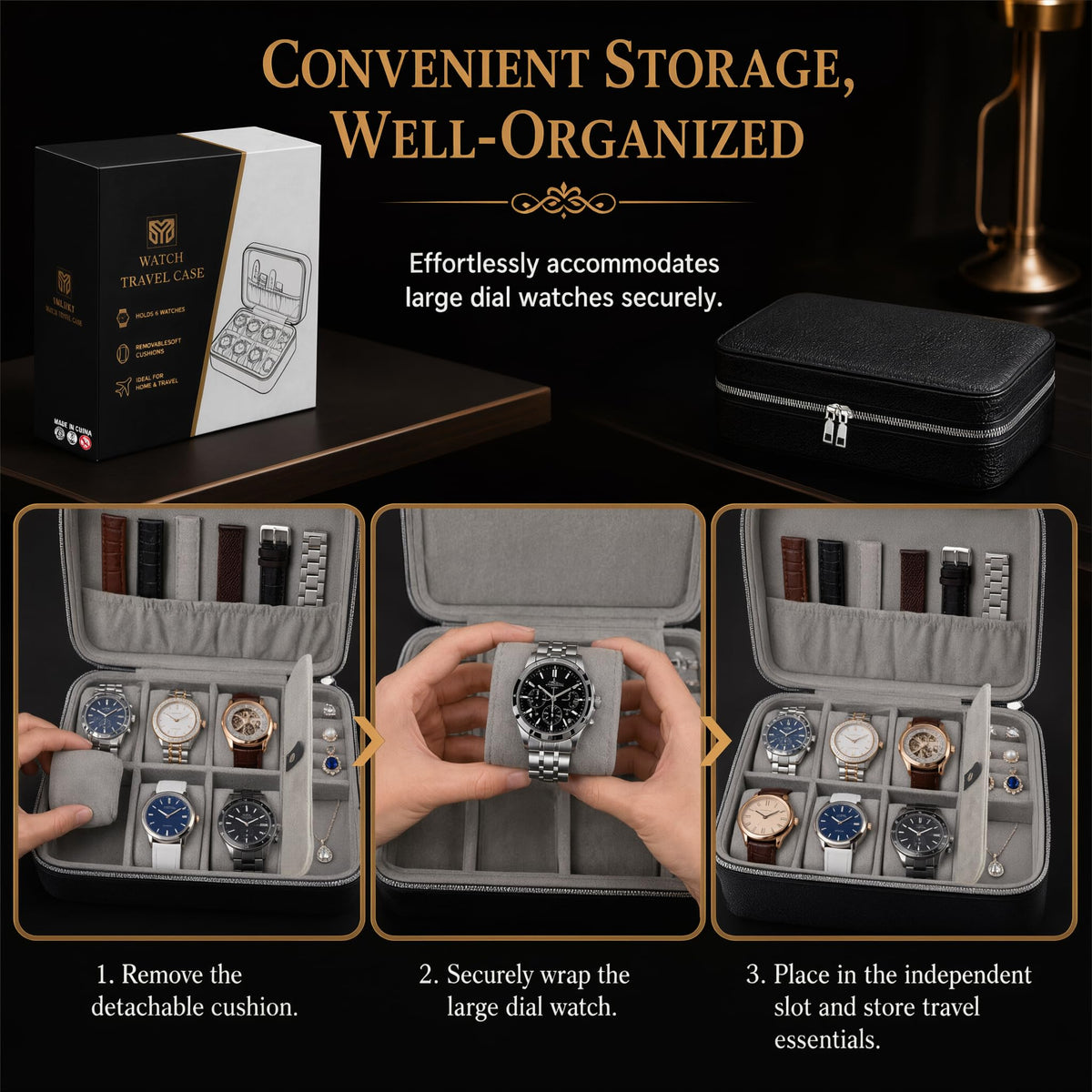 6 Slot Travel Watch Box Portable Jewelry Organizer Case for - YMluky Official Imagery - 5