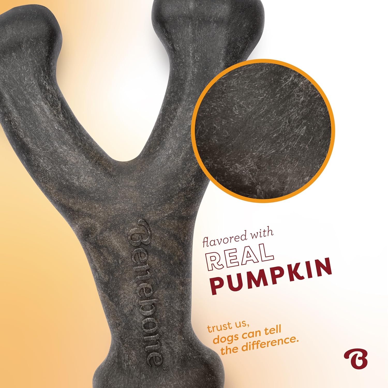 Benebone Pumpkin Spice Wishbone dog chew toy in limited edition flavor, durable and made for strong chewers.
