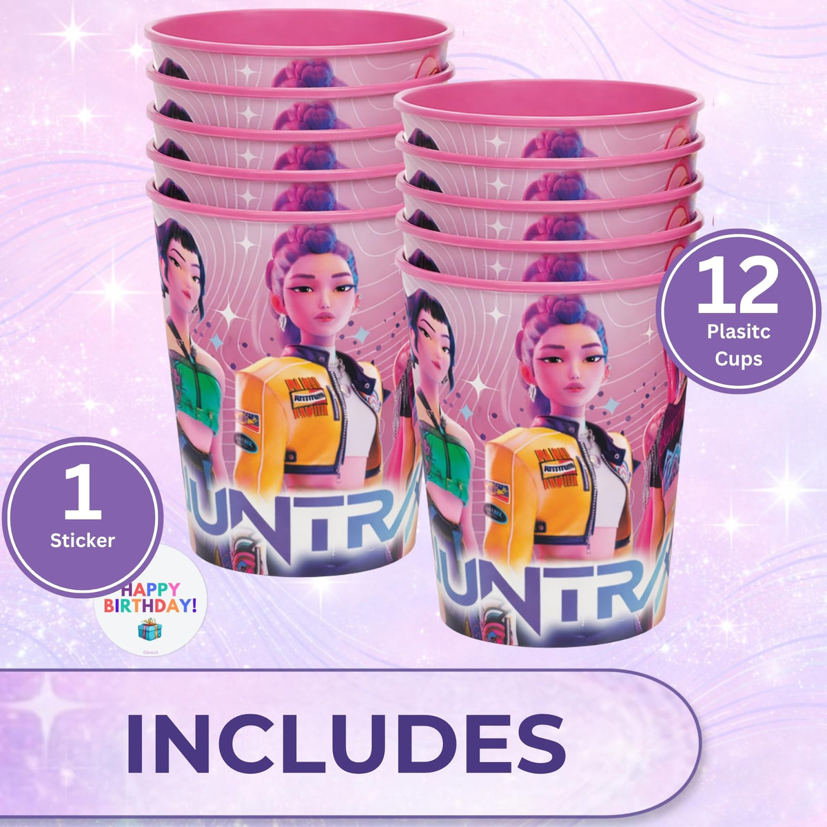 Unique KPop Demon Hunters Cups 12 Plastic Reusable Party - Unique Official Imagery - 5
