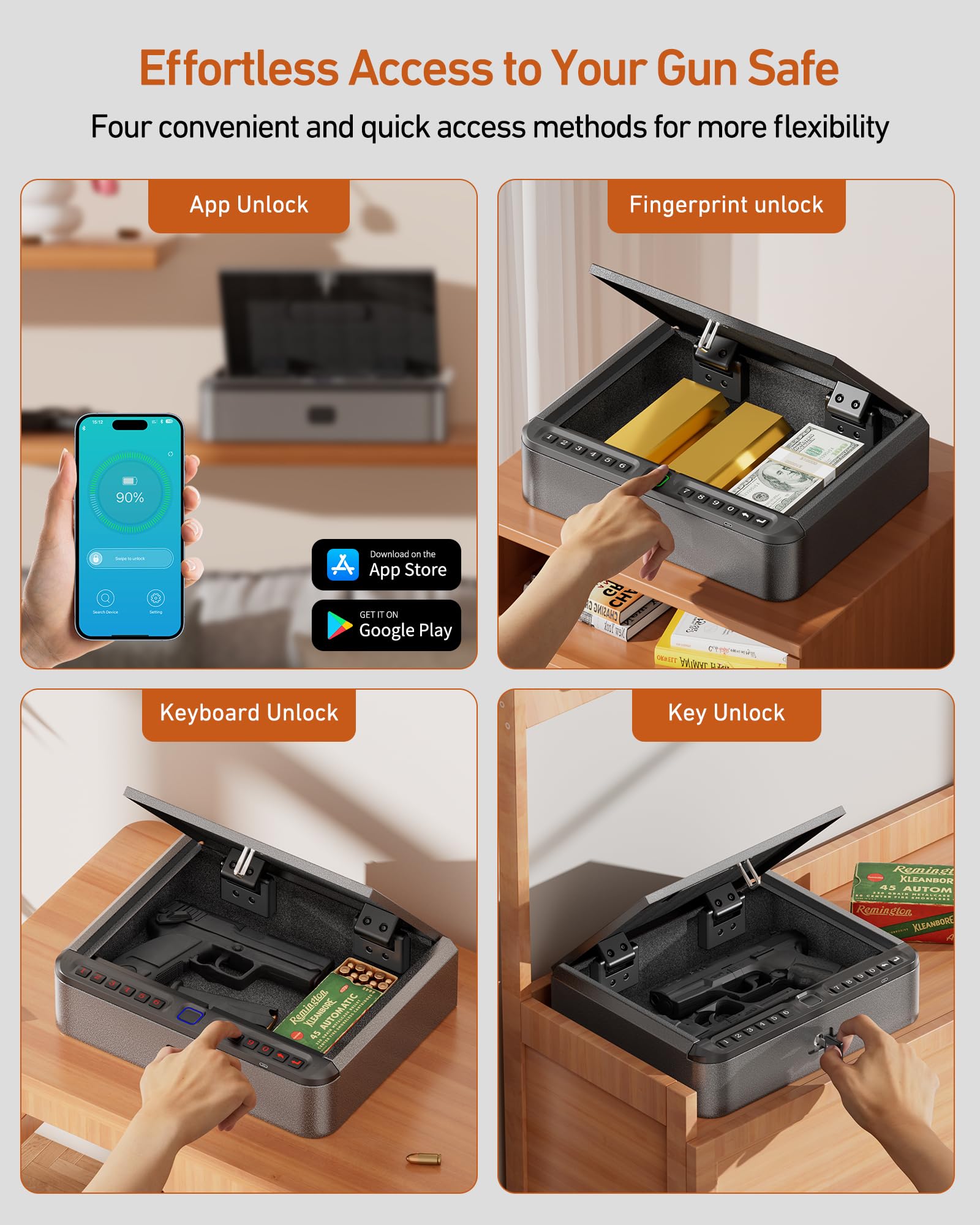 BILLCONCH Gun Safe for Handgun with Fingerprint, App, 0–9 Numeric Keypad - BILLCONCH Official Product View 7