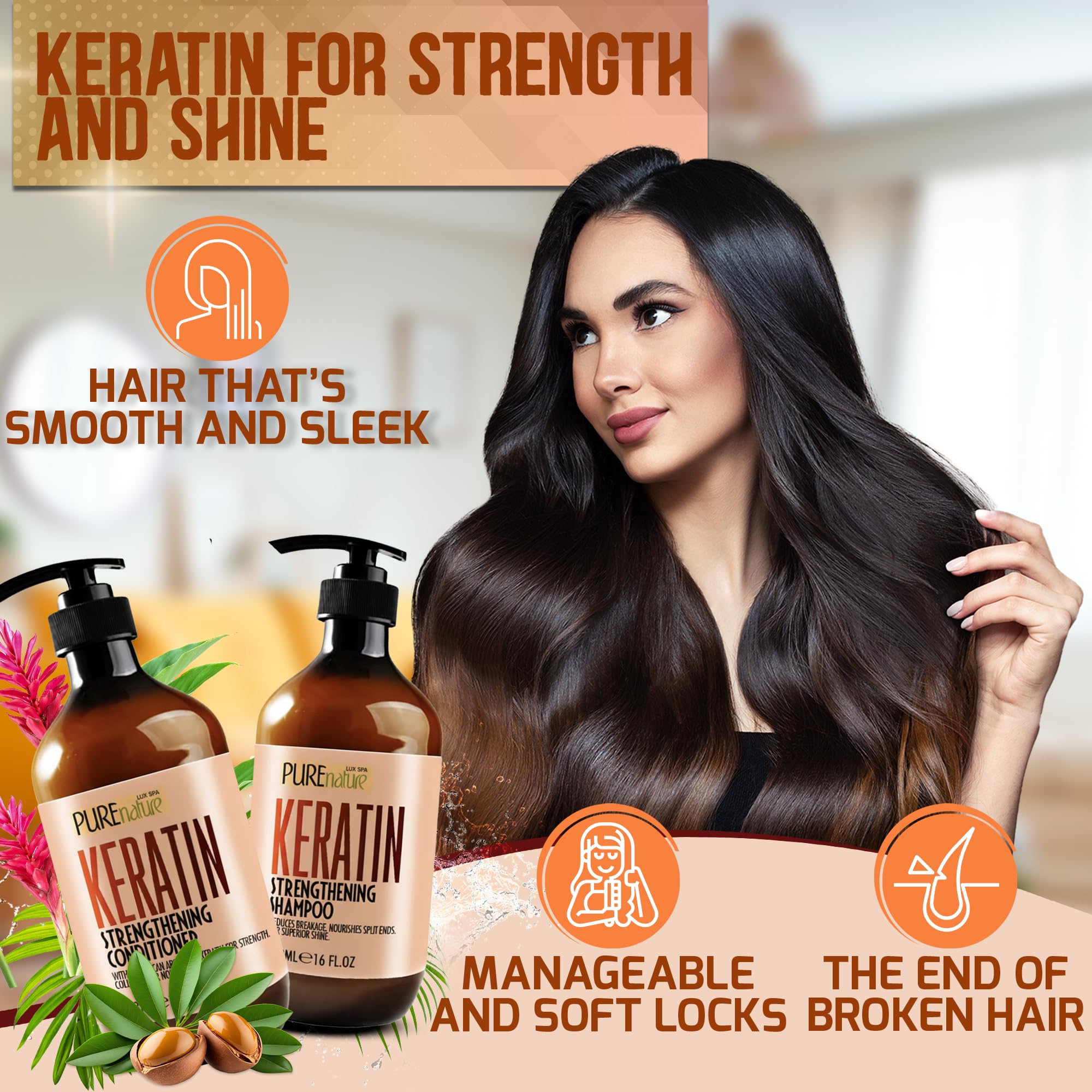 Keratin Shampoo and Conditioner Set - PURE NATURE LUX SPA Official Imagery - 3
