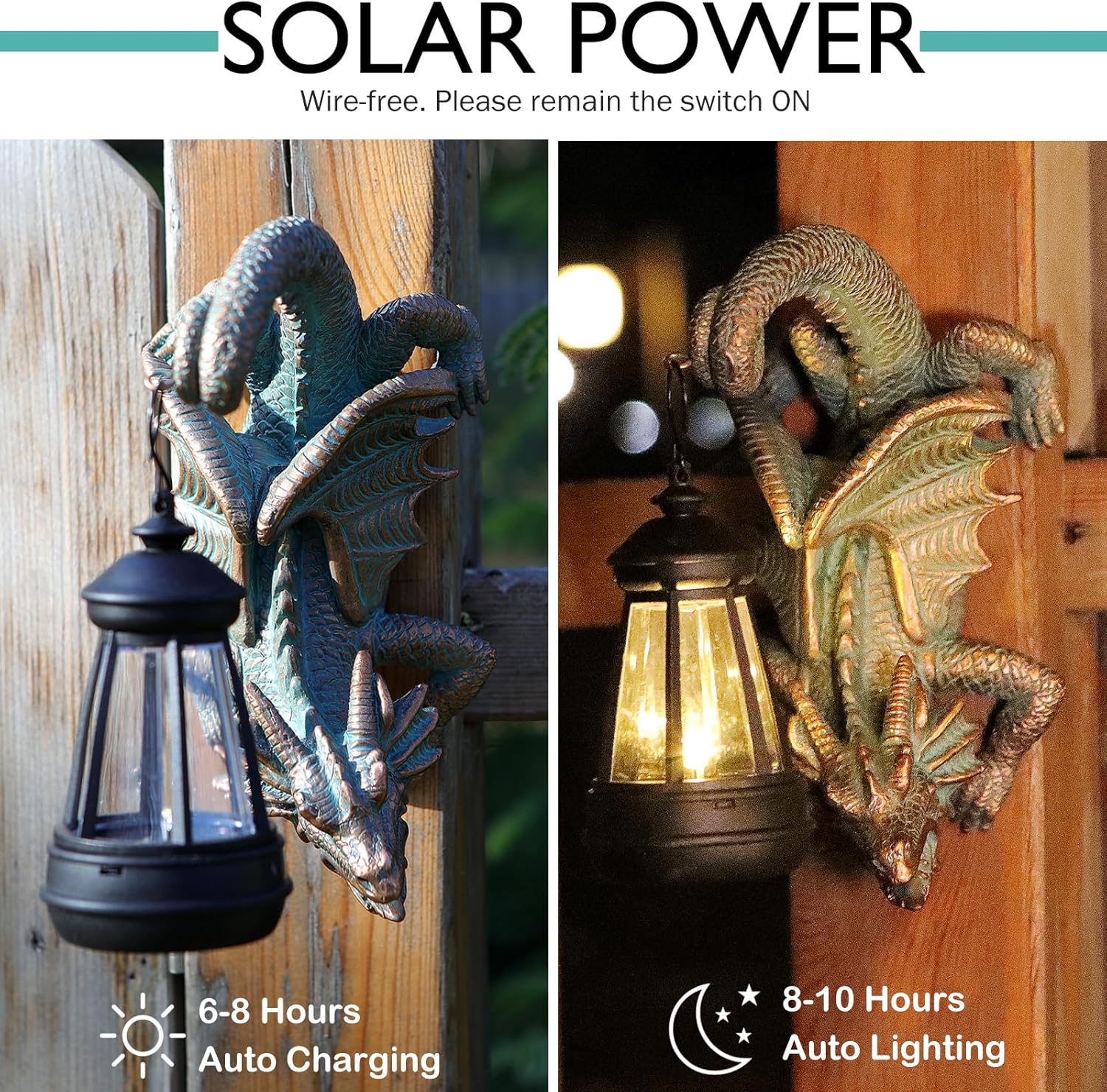 REYISO Solar Dragon Tree Hugger Statue wall decor featuring a whimsical garden dragon hugging a tree in vibrant detail.