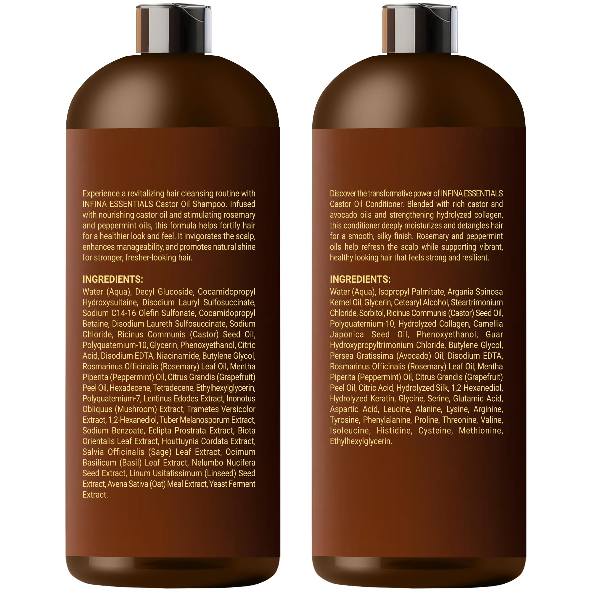 INFINA ESSENTIALS Castor Oil Shampoo and Conditioner Set for Hair Growth, 16 fl oz - INFINA ESSENTIALS Official Product View 10