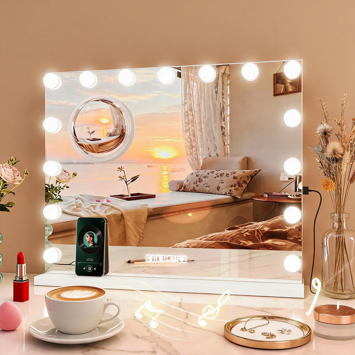 24x22 Lighted Vanity Mirror with 15 Dimmable LED Bulbs 3 - coucheta Official Imagery - 1
