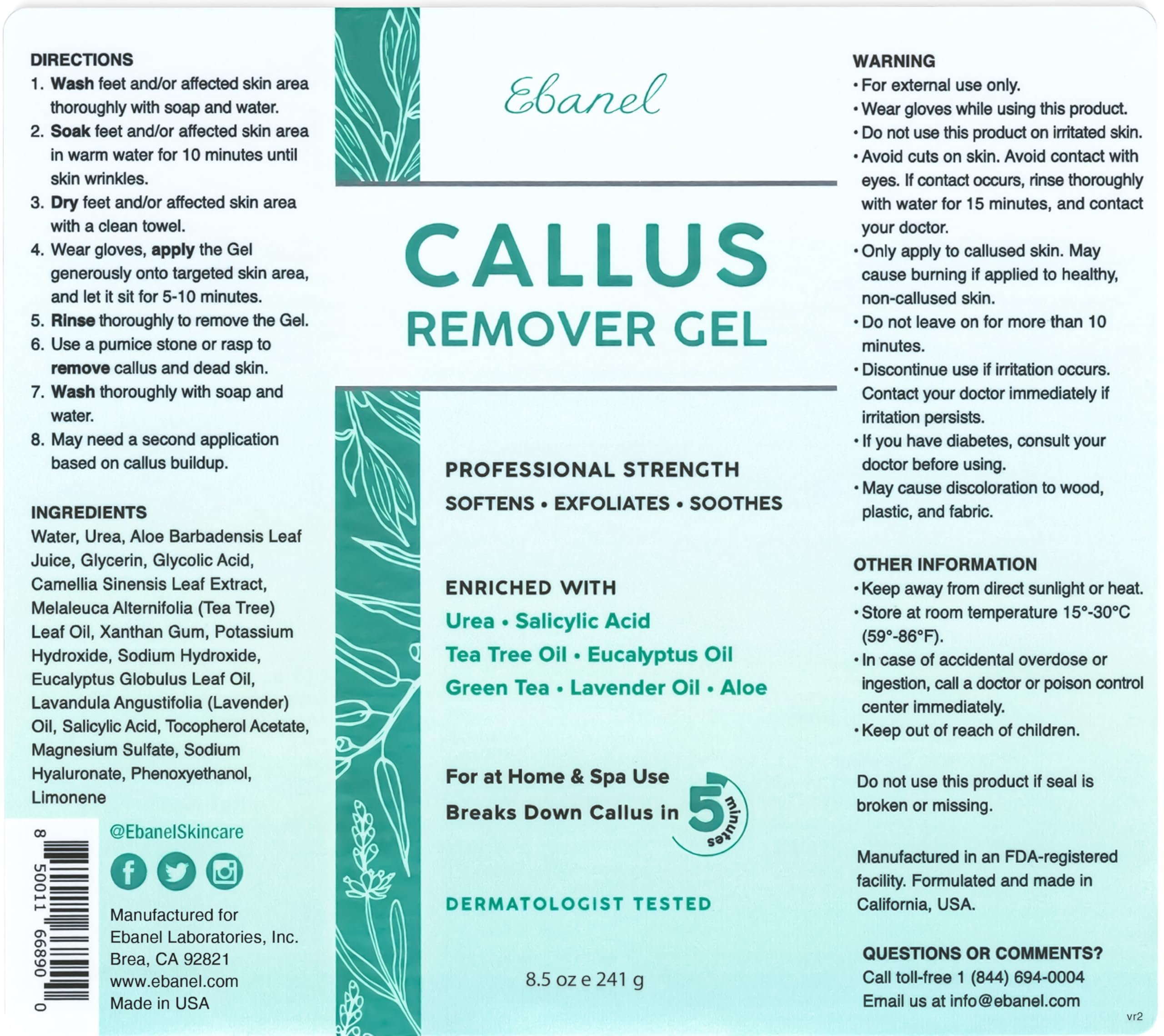 Ebanel Salon Grade Callus Remover for Feet with 20% Urea, Pedicure Gel Peel