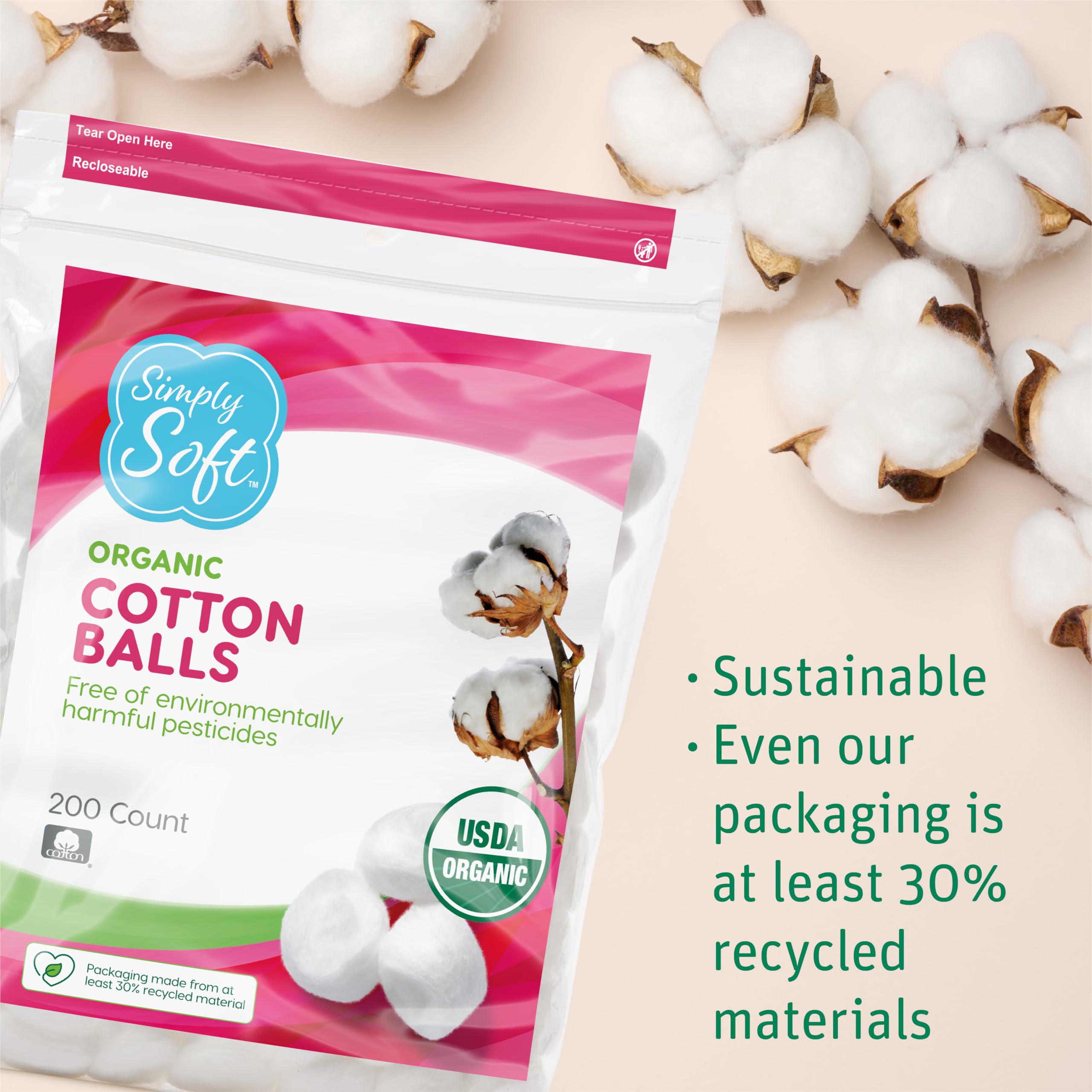 Simply Soft Premium Organic Cotton Balls, 600 Count   100% Pure C - Simply Soft Official Product View 7