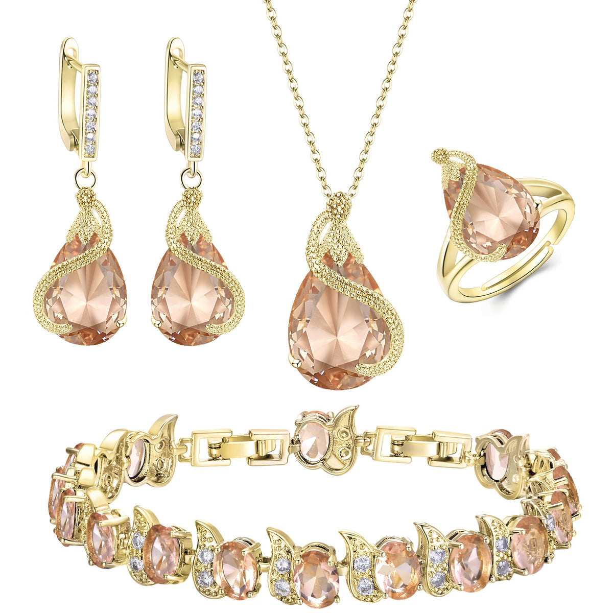 EVER FAITH Pear Cubic Zirconia Wedding Jewelry Set for Bride - EVER FAITH Official Imagery - 1