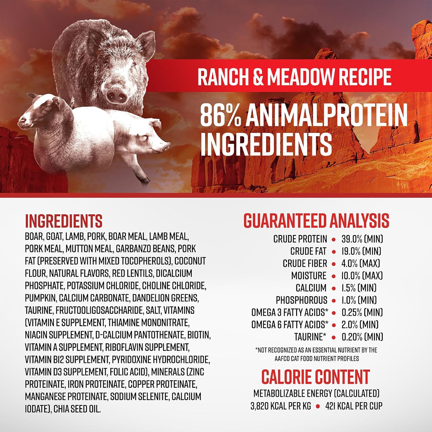 Essence Ranch & Meadow Cat Recipe featuring a bowl of cat food with fresh meat, vegetables, and grains in natural ingredients.