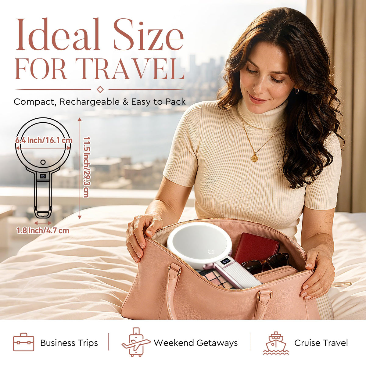 MIYADIVA Travel Makeup Mirror with Lights Height Adjustable - MIYADIVA Official Imagery - 5