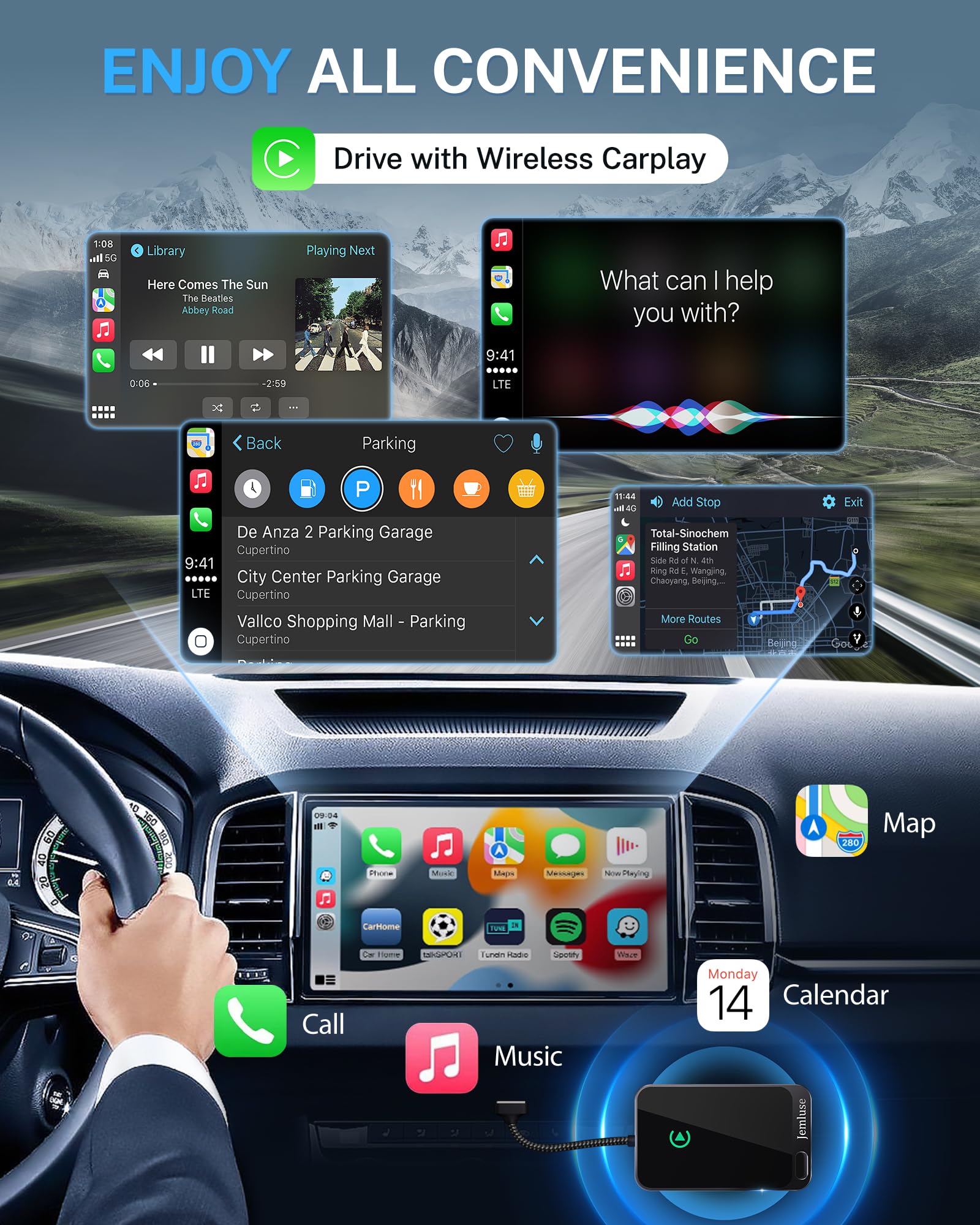 Jemluse Wireless CarPlay Adapter for Apple iPhone - Multi-User Se by Jemluse - Angle View 2