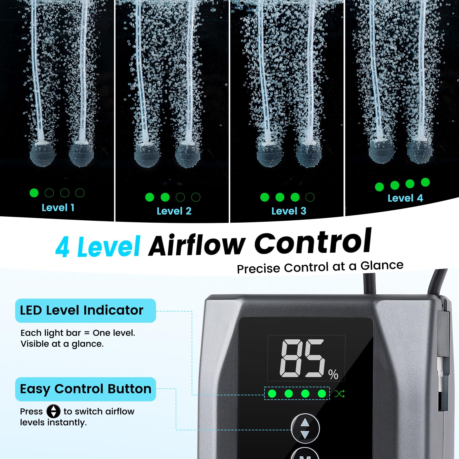 hygger Battery Powered Aquarium Air Pump up to 150 Gal with Digit - hygger Official Product View 6
