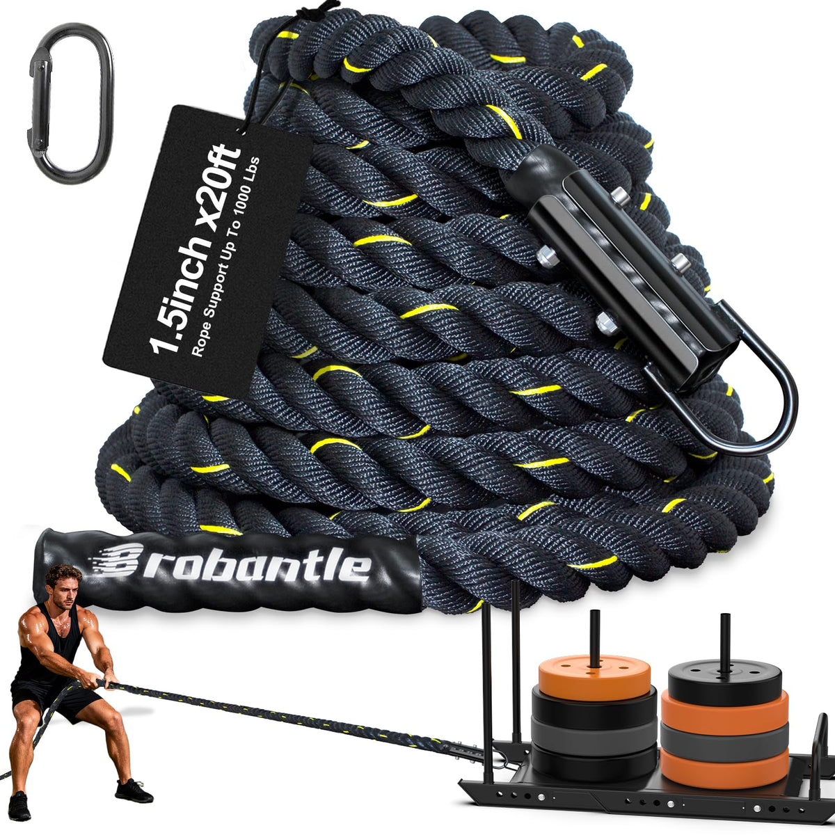 Weight Sled Pulling Rope 15FT 20FT 30FT 40FT 50FT Trainer - Brobantle Official Imagery - 2
