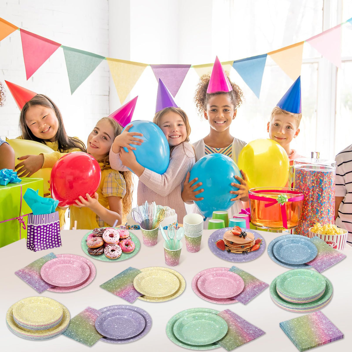 Hushee 175 Pcs 25 Guests Pastel Rainbow Paper Party Plates - Hushee Official Imagery - 7