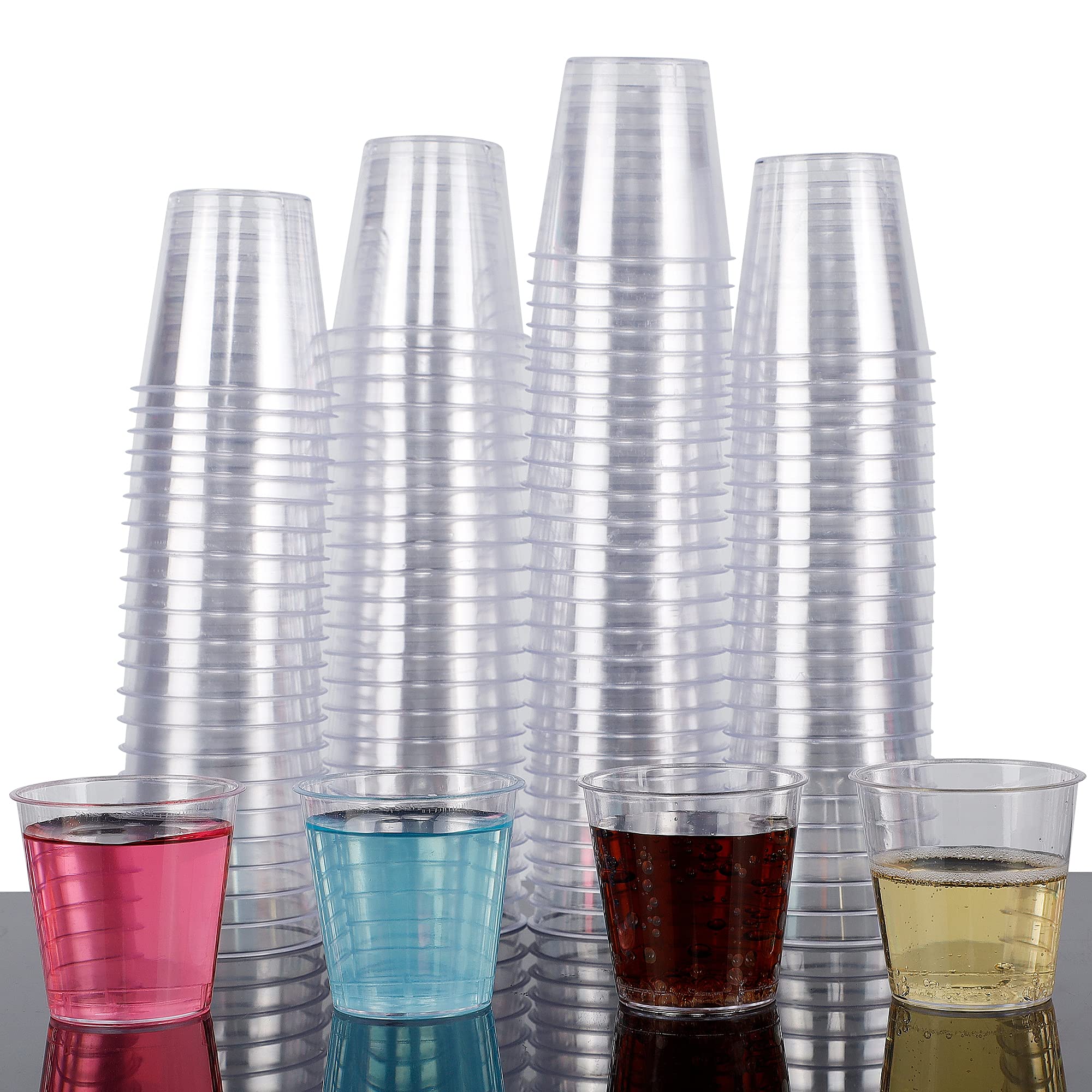 Zcaukya 100 Shot Glasses, 1oz Clear Plastic Disposable Hard - Product Imagery
