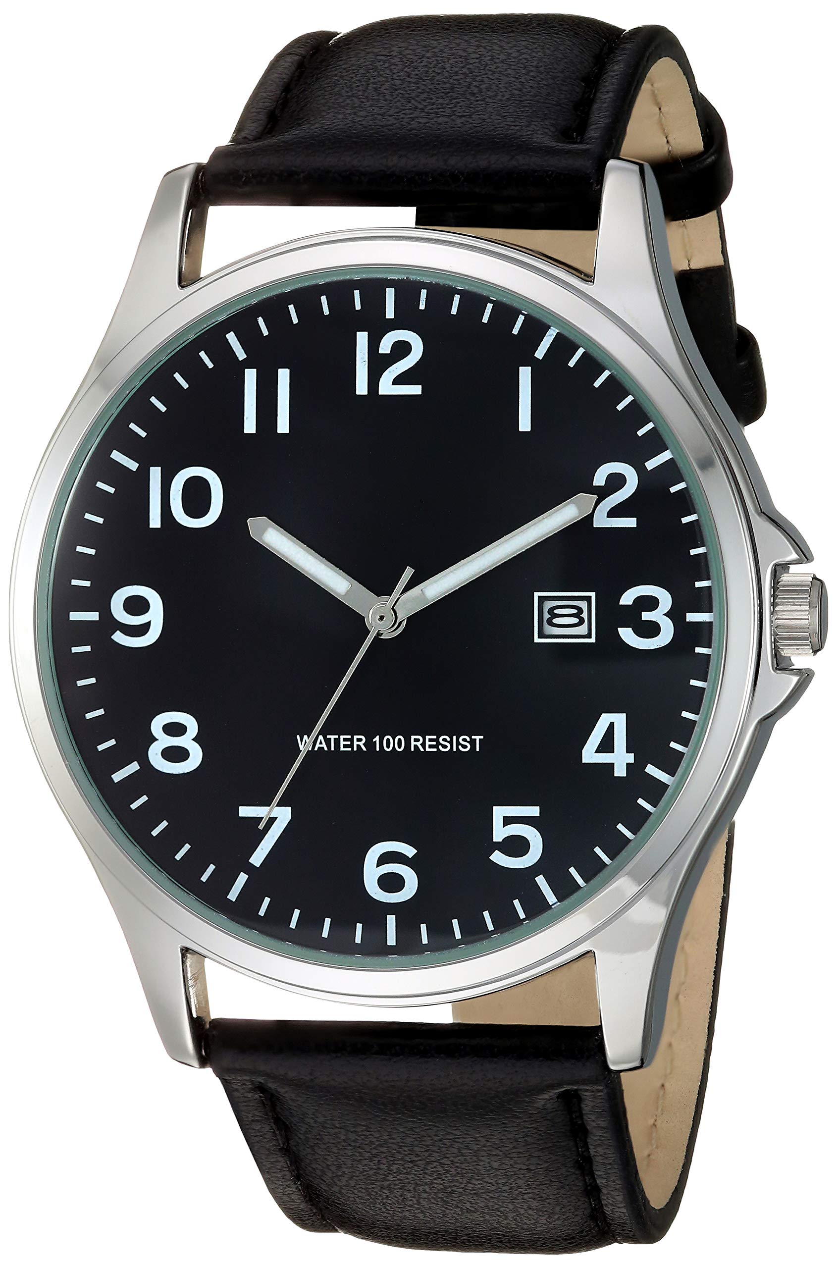 Amazon Essentials Men's Easy to Read 42mm Leather Band Analog Watch - View 1