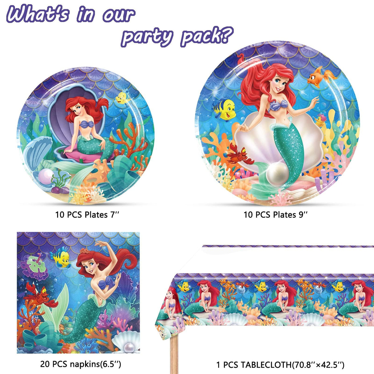 Ariel Birthday Party Supplies 20 Plates 20 Napkins and 1 - Cosershow Official Imagery - 3
