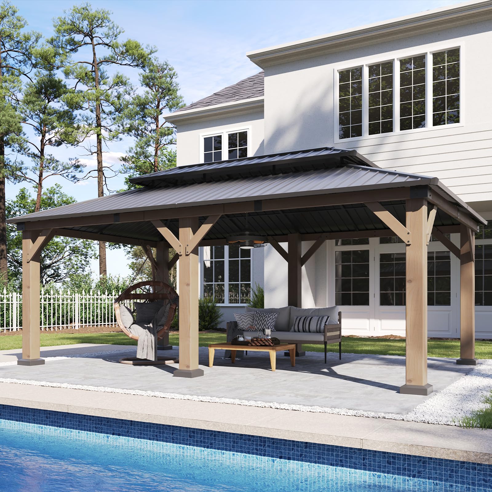 Aoxun 20' x 12' Outdoor Wood Gazebo, Hardtop Gazebo Permanent - Product Imagery