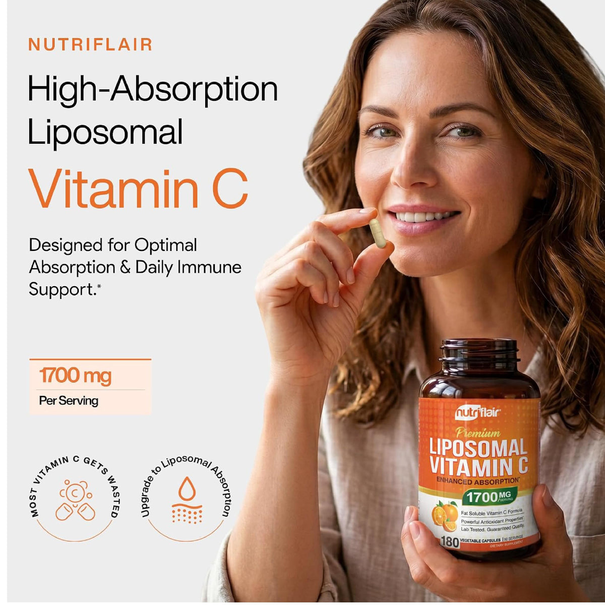 NutriFlair Liposomal Vitamin C 1700mg 180 Capsules - NutriFlair Official Imagery - 5