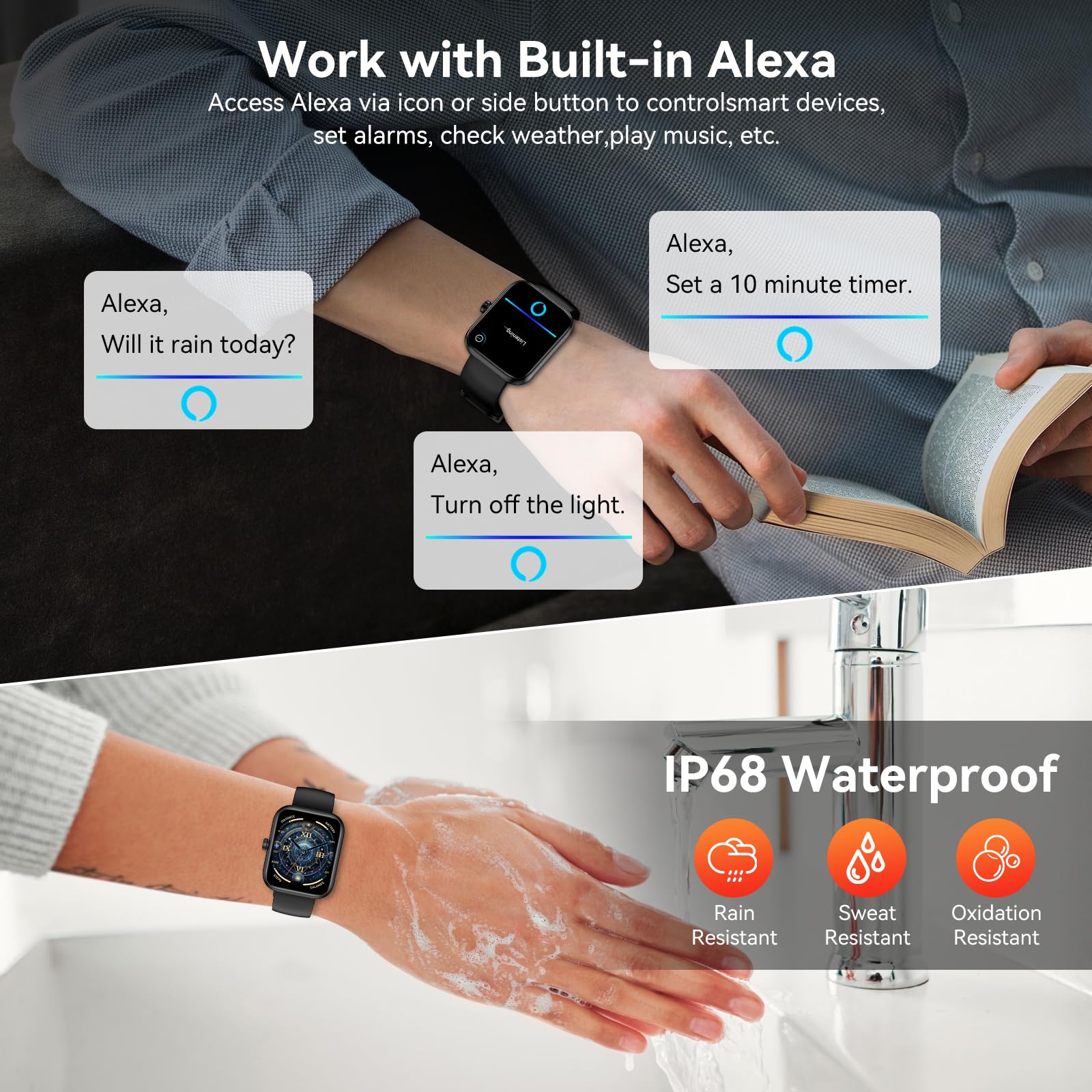 BOOOMIC Smart Watch with Alexa Built-in, 1.83" HD Touchscreen Fitness - View 5