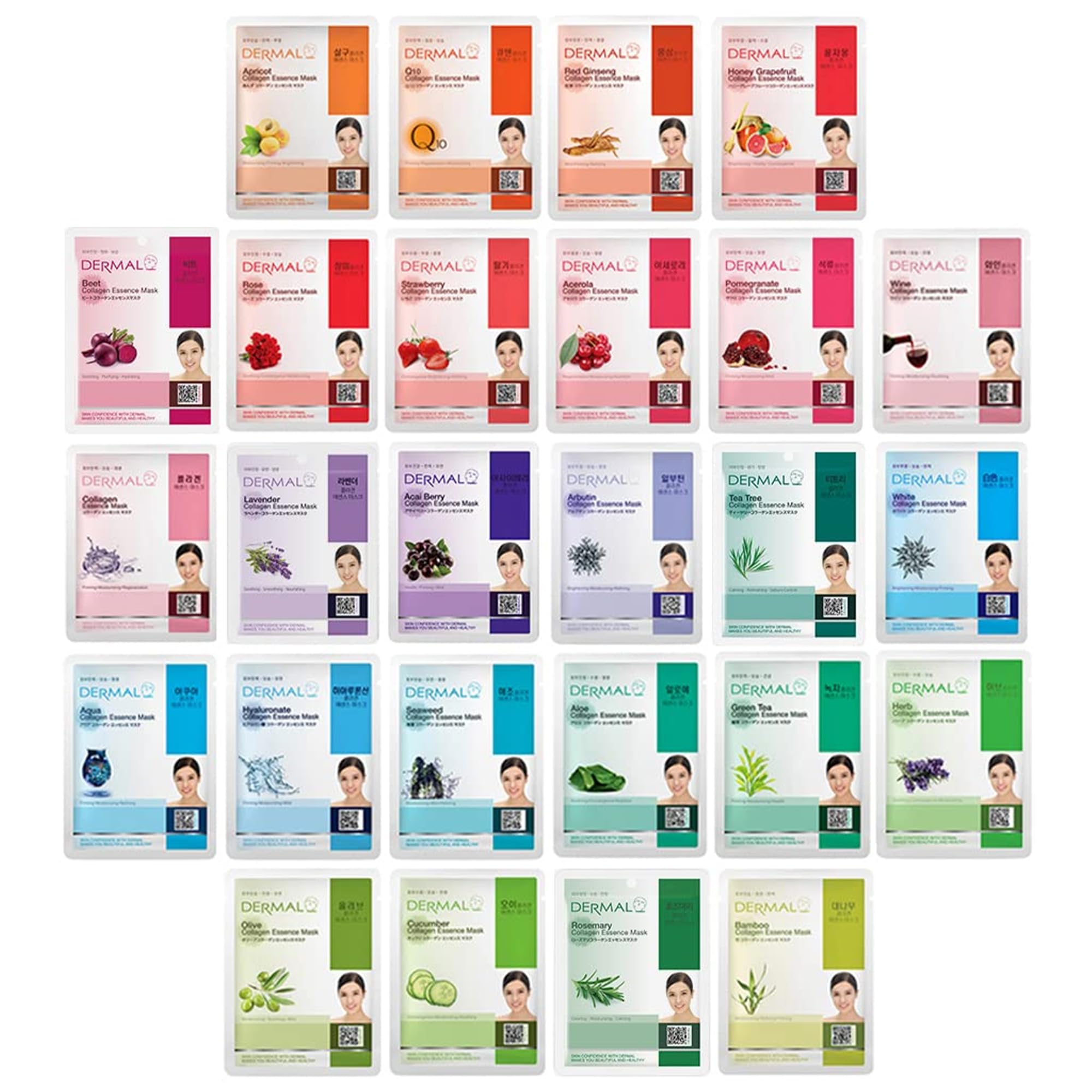 DERMAL 39 Korean Essence Sheet Mask Variety Pack, 39 Formulas, - DERMAL
