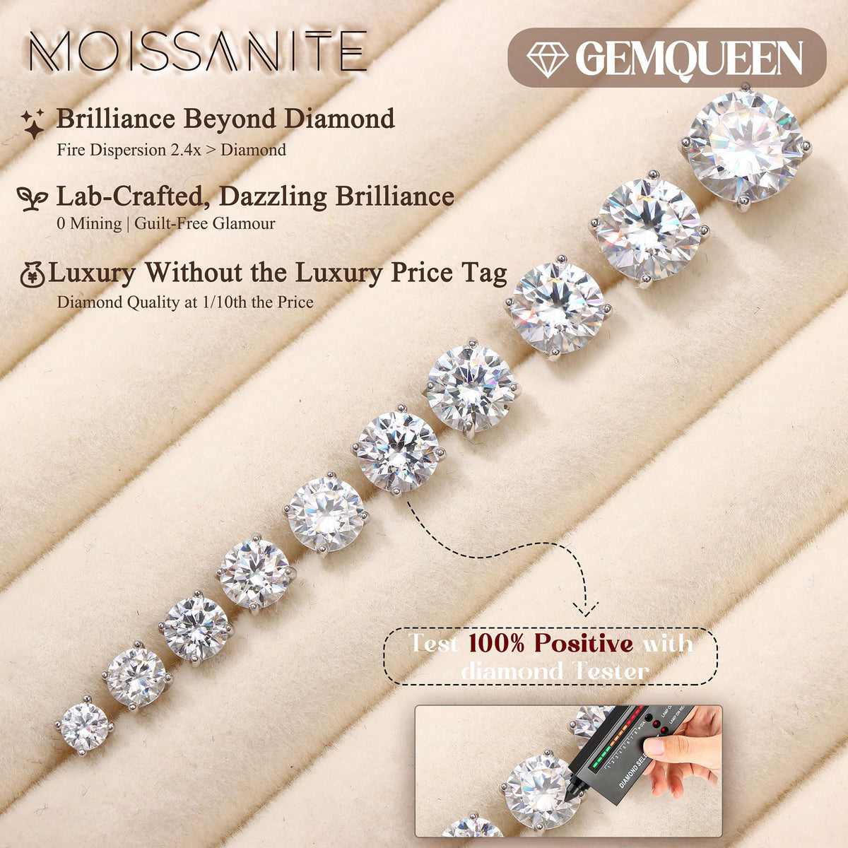 Moissanite Earrings Studs Solid 925 Sterling Silver - GEMQUEEN Official Imagery - 8