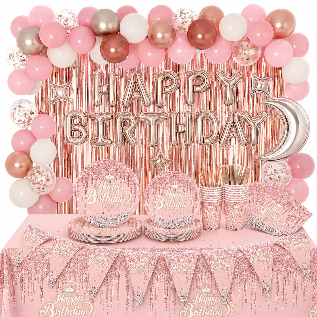 ONICON Metallic Pink Birthday Decorations Women Girls - ONCIDO Official Imagery - 1