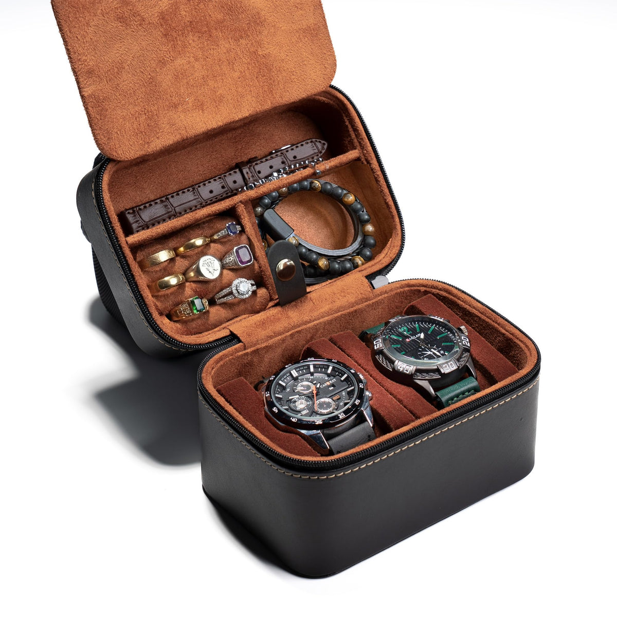 2 slots premium leather Watch travel Case Hard watch storage - AUKURA Official Imagery - 1
