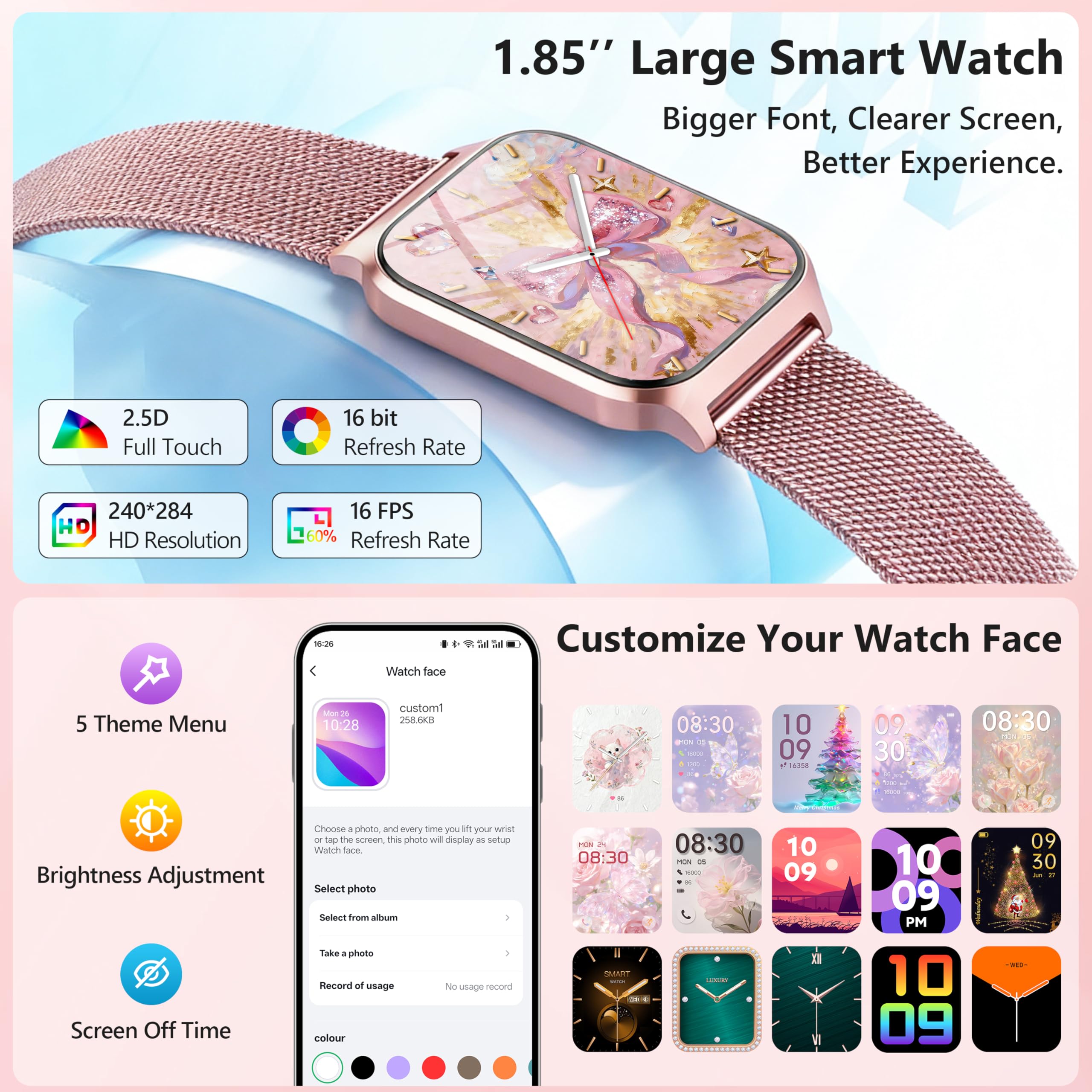 Popglory Smart Watch Women Men, 1.85" Lightweight Fitness Tracker Make - View 2