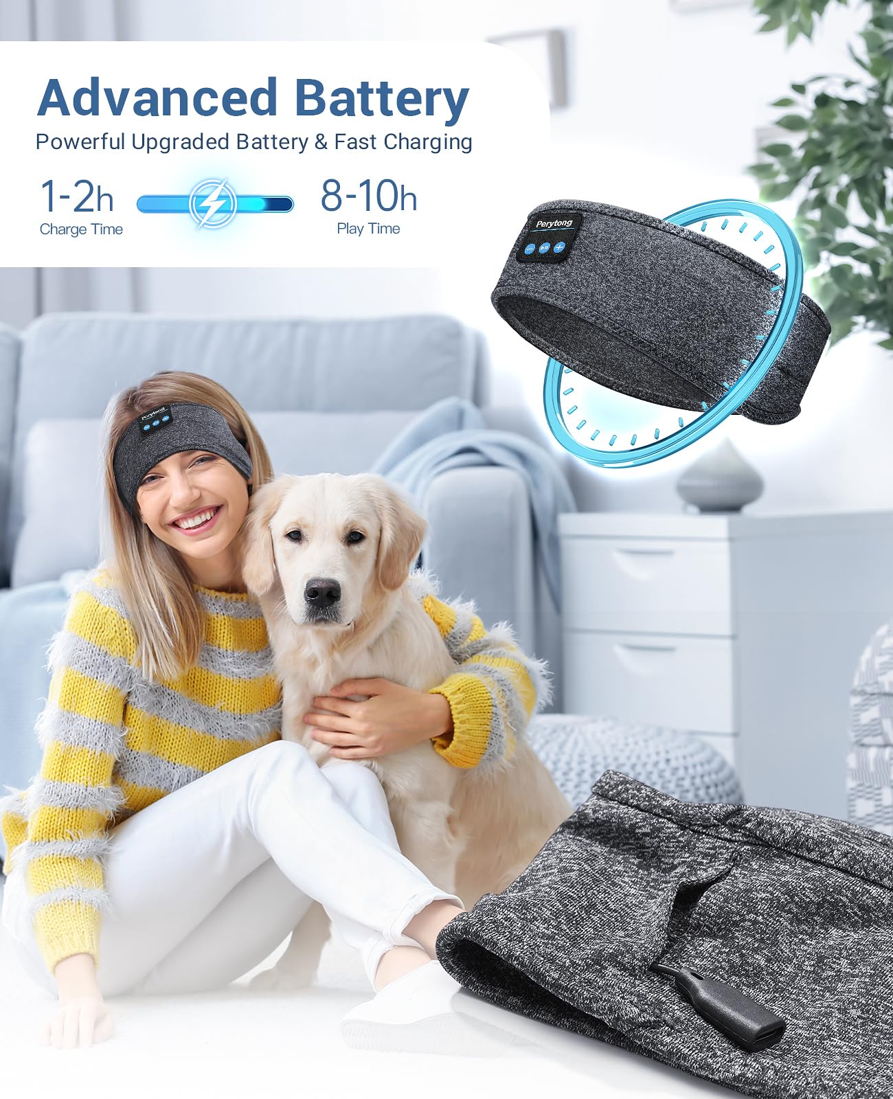 Perytong Sleep Headphones Wireless, Bluetooth Sports Headband Hea by Perytong - Angle View 2