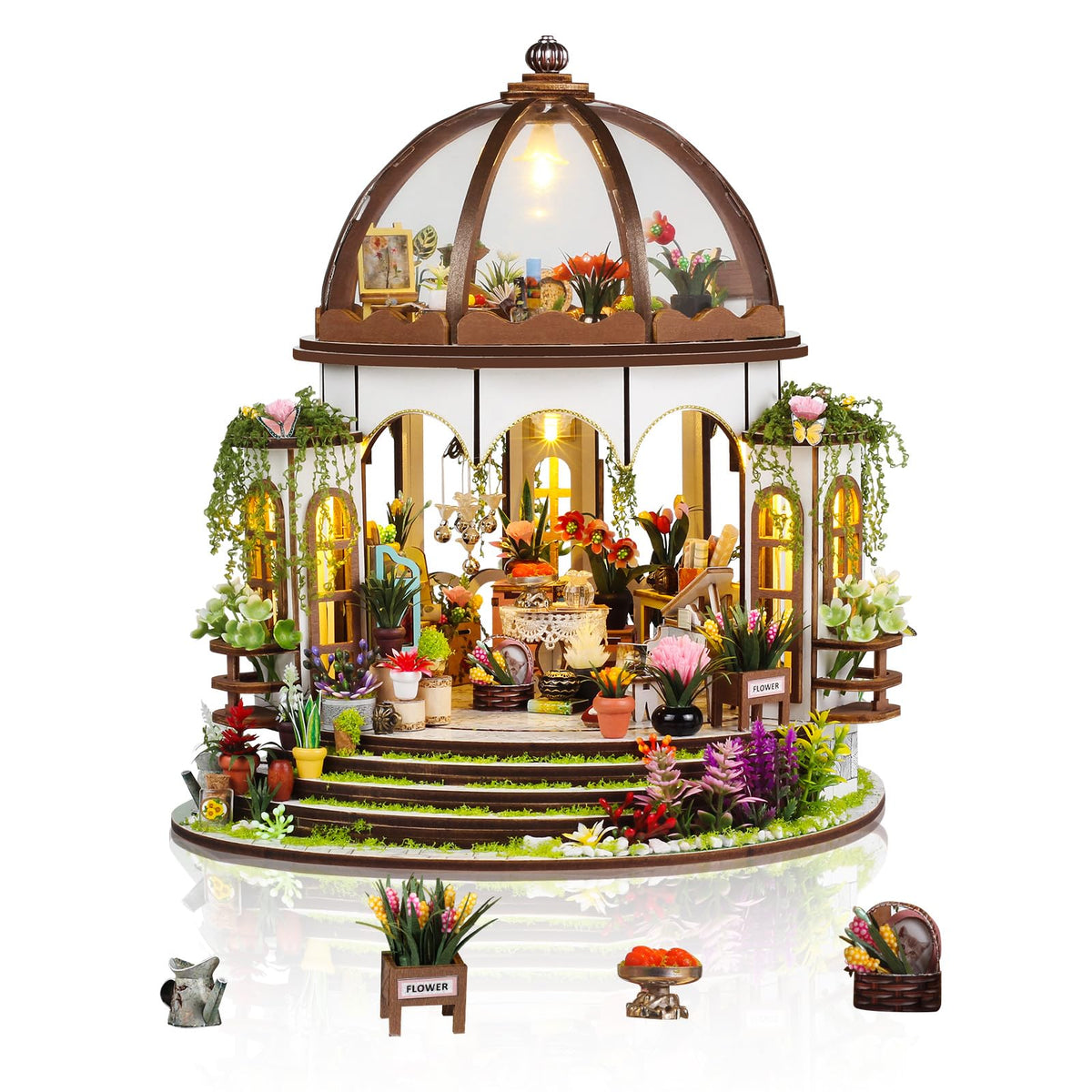 Flower Dollhouse Kit DIY Miniature House Kit LED Lights for - Foyucool Official Imagery - 1