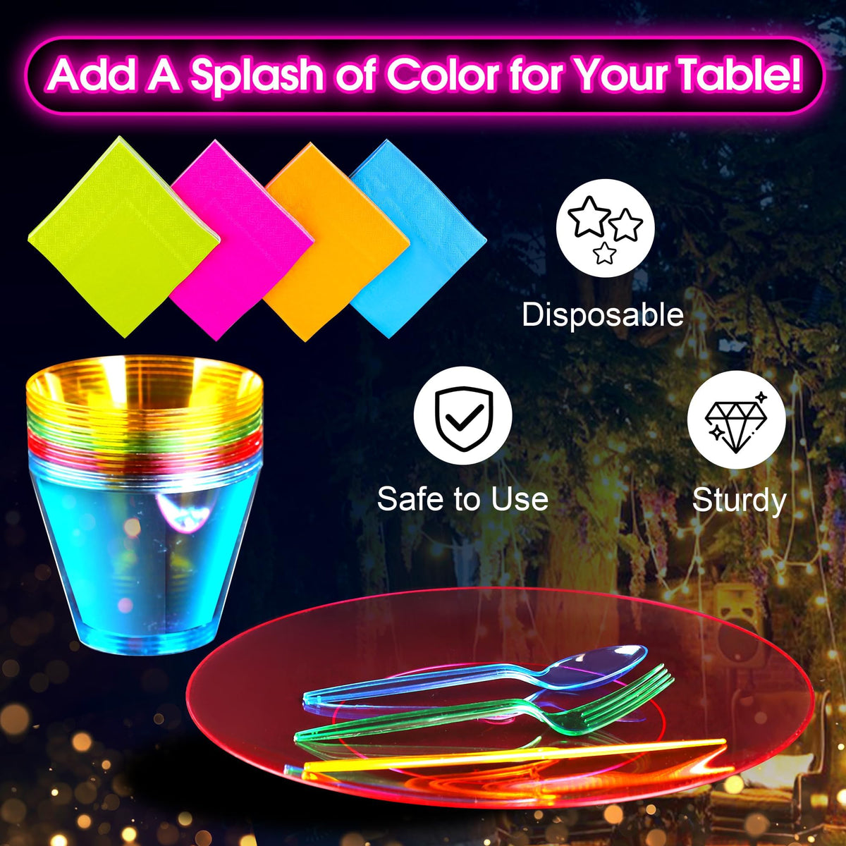 Kochorie 16 Set Neon Party Supplies Glow Party Disposable - Kochorie Official Imagery - 4