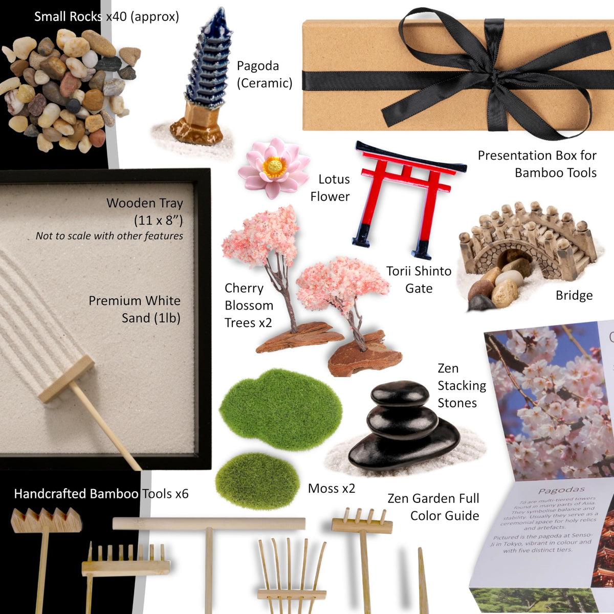 Zen Garden Kit for Desk Mini Zen Garden 11x8in Decor - Island Falls Home Official Imagery - 4