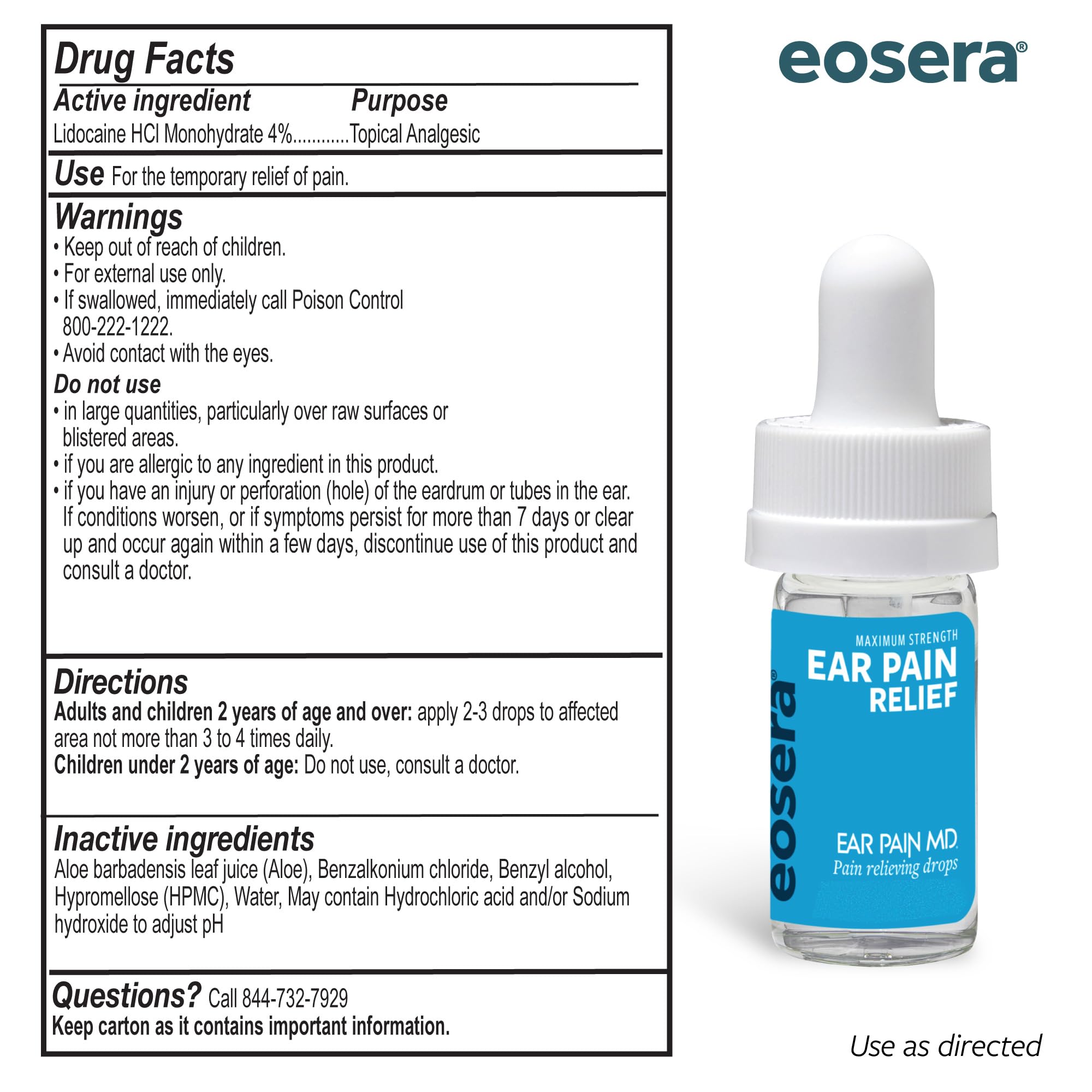 Eosera Ear Pain MD Ear Drops 7mL – Max Strength 4% Lidocaine