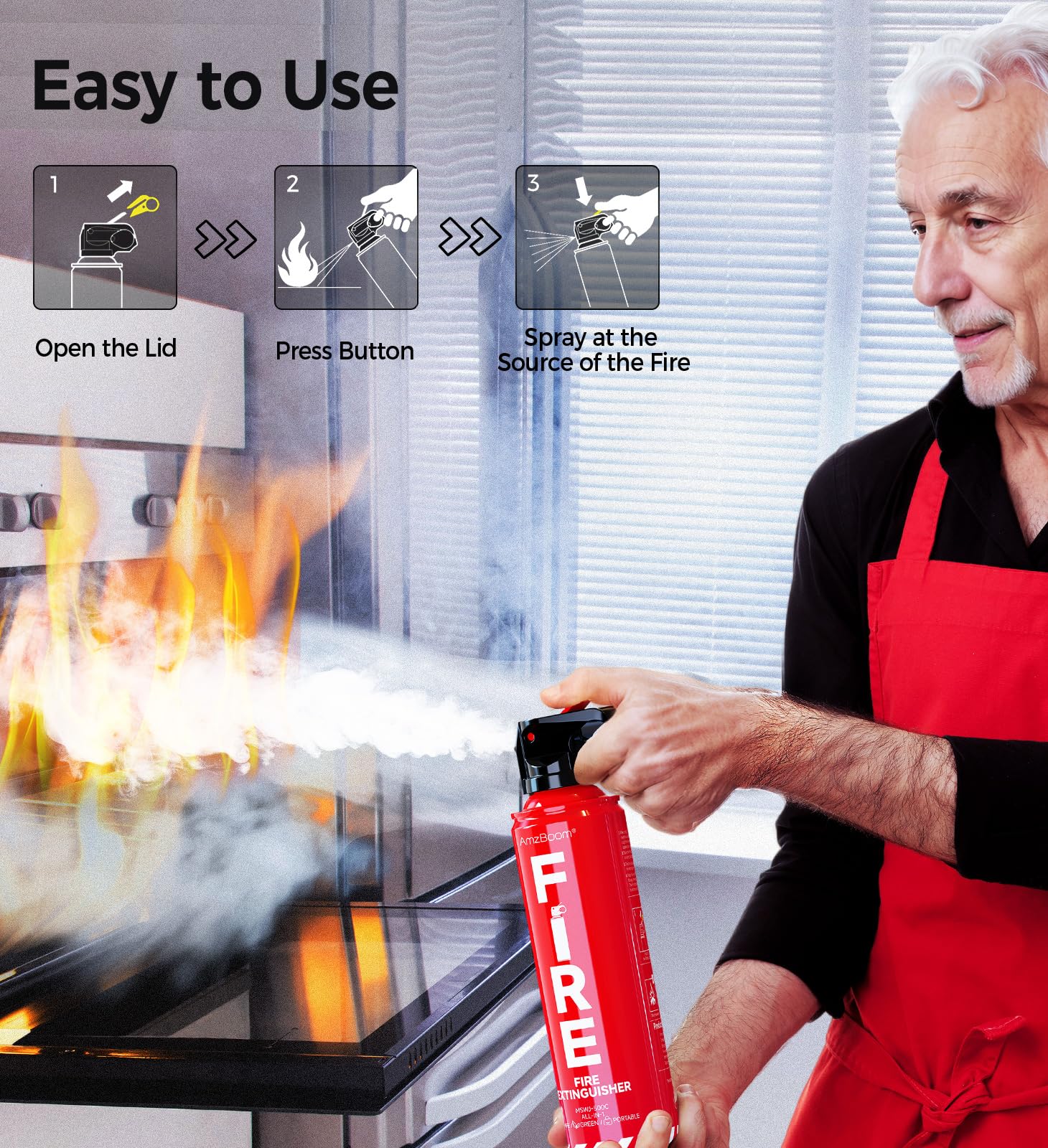 AmzBoom 2-Pack Fire Extinguisher for Home, Kitchen, Car, and Gril by AmzBoom - Angle View 4