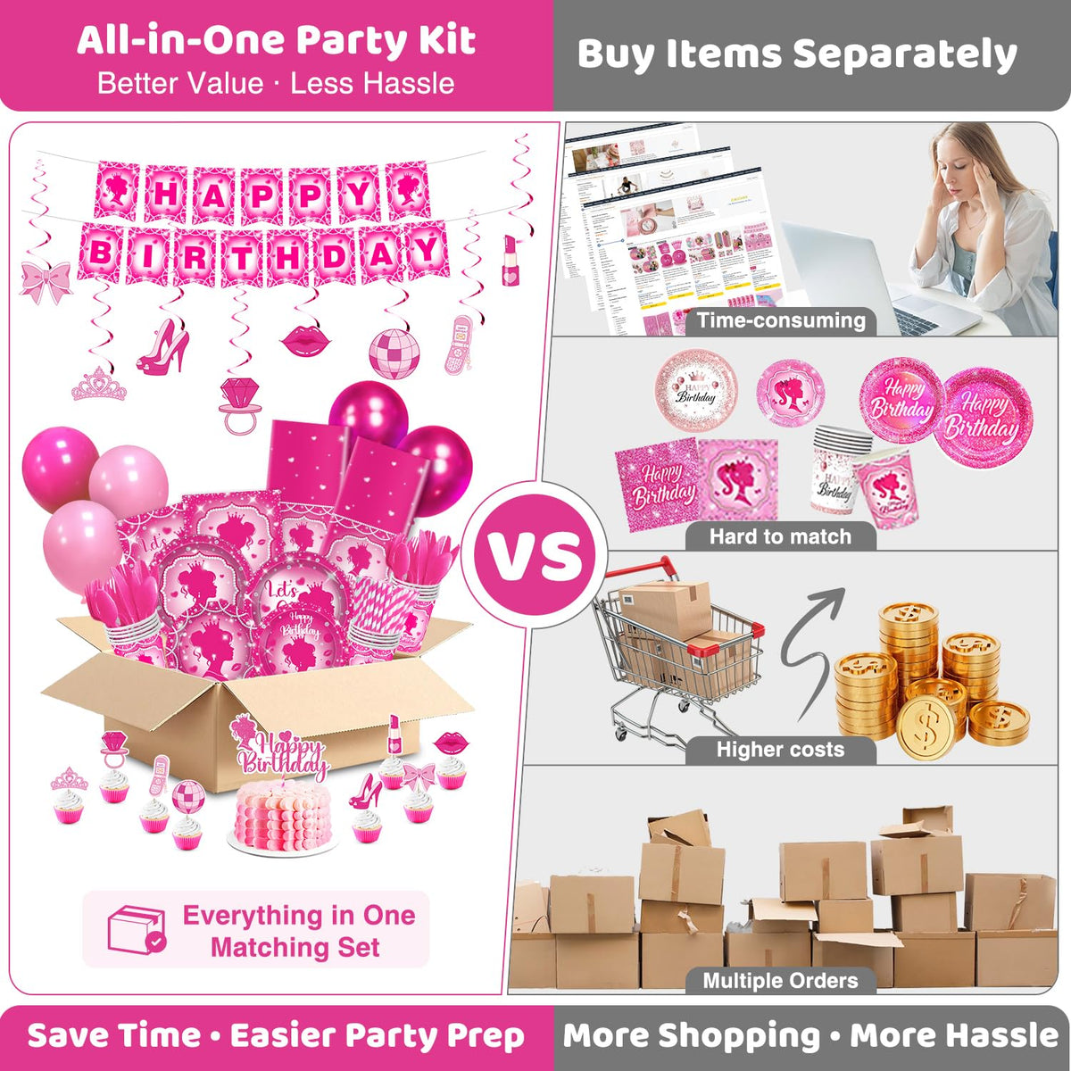 Hand Drawn Hot Pink Birthday Decorations 24 Guests Party - julyshy Official Imagery - 5